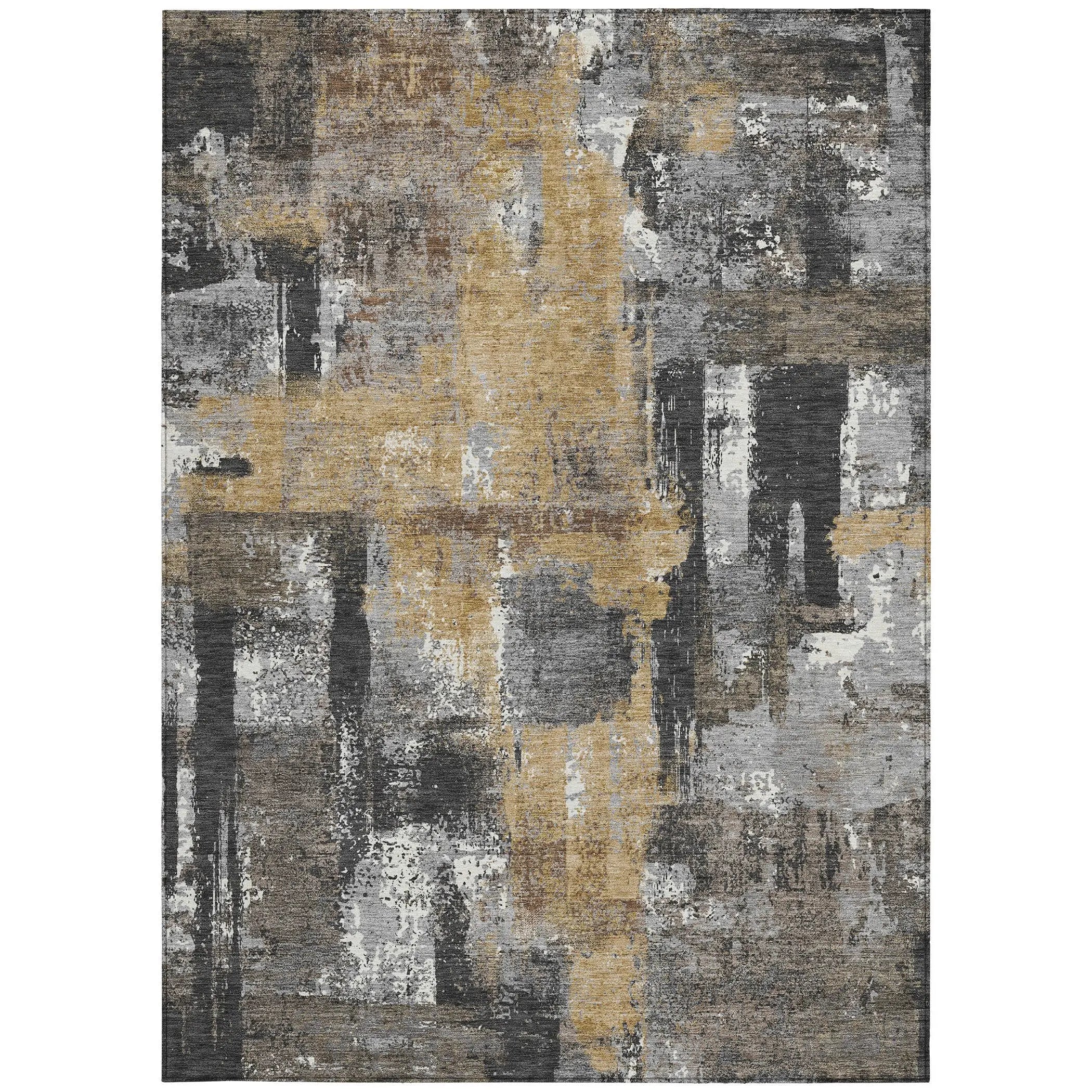 10' X 14' Charcoal And Ivory Abstract Washable Indoor Outdoor Area Rug Homeroots Outdoor