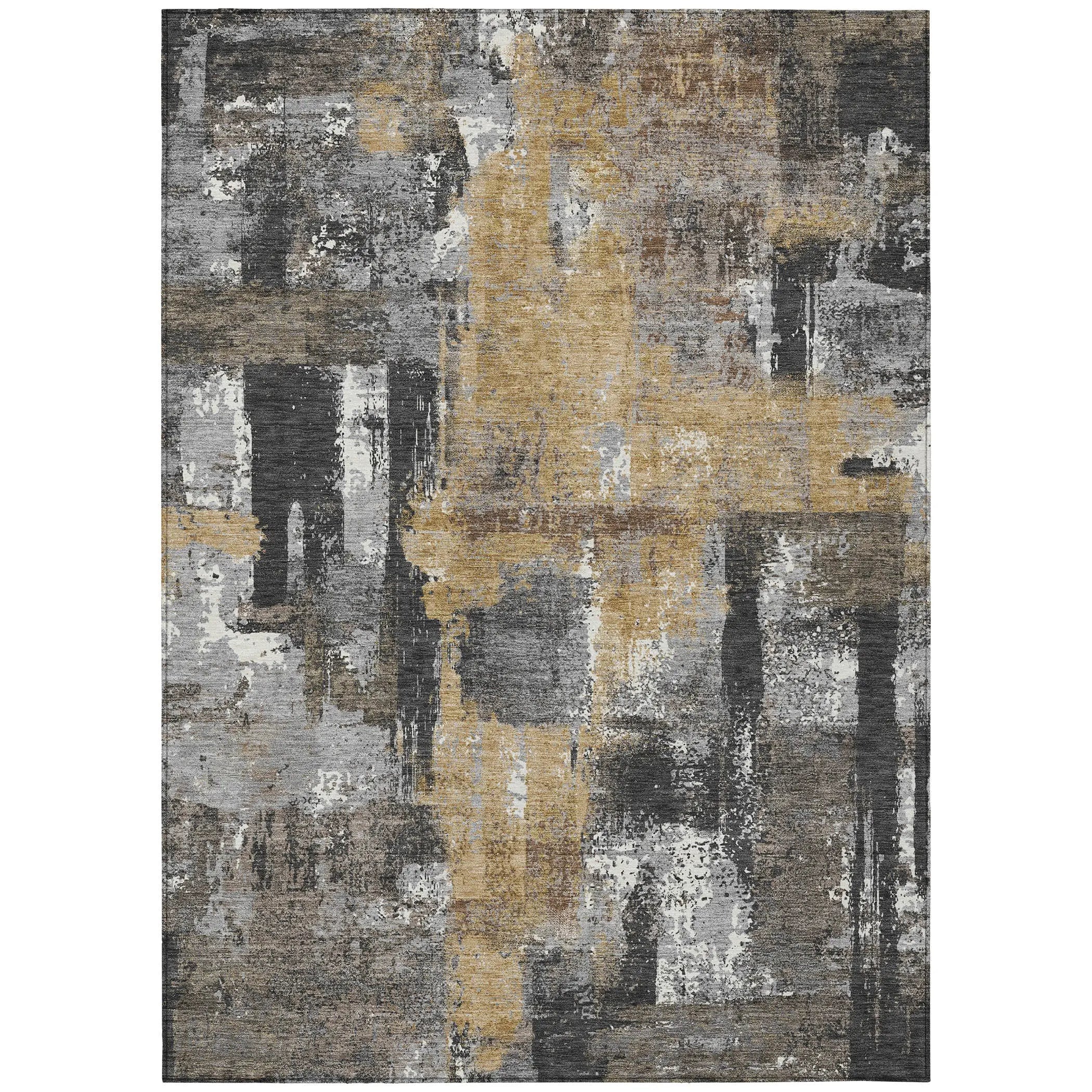10' X 14' Charcoal And Ivory Abstract Washable Indoor Outdoor Area Rug Homeroots Outdoor