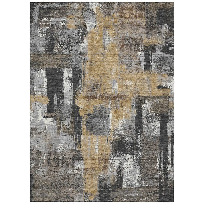 10' X 14' Charcoal And Ivory Abstract Washable Indoor Outdoor Area Rug Homeroots Outdoor