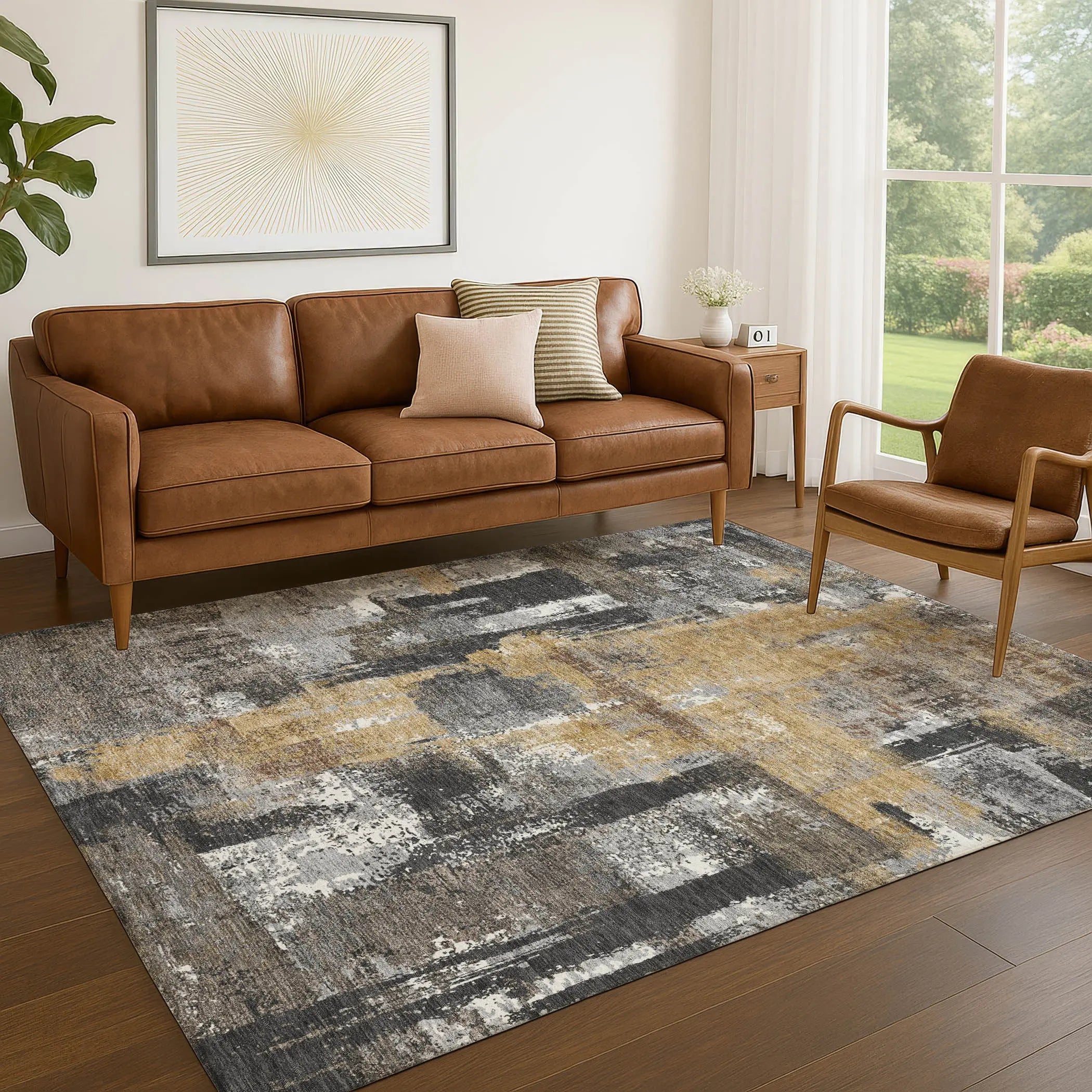 10' X 14' Charcoal And Ivory Abstract Washable Indoor Outdoor Area Rug Homeroots Outdoor