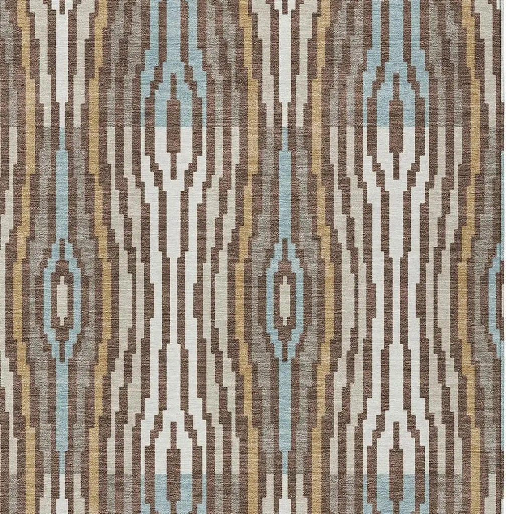 10' X 14' Chocolate And Aqua Abstract Washable Indoor Outdoor Area Rug Homeroots Outdoor