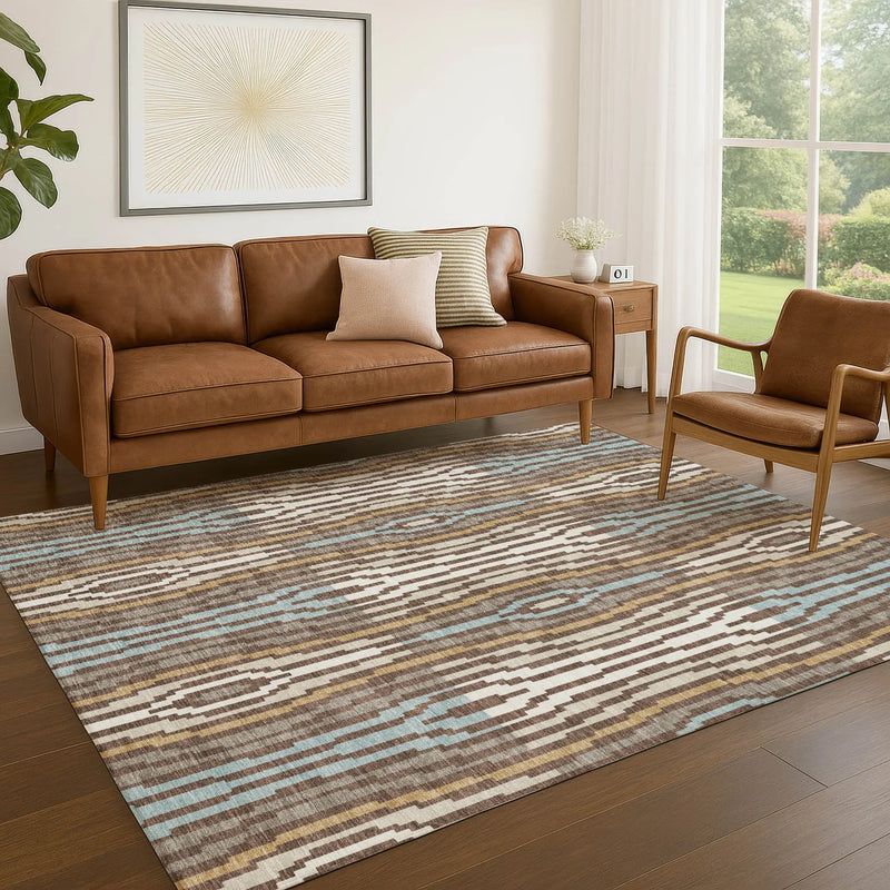 10' X 14' Chocolate And Aqua Abstract Washable Indoor Outdoor Area Rug Homeroots Outdoor