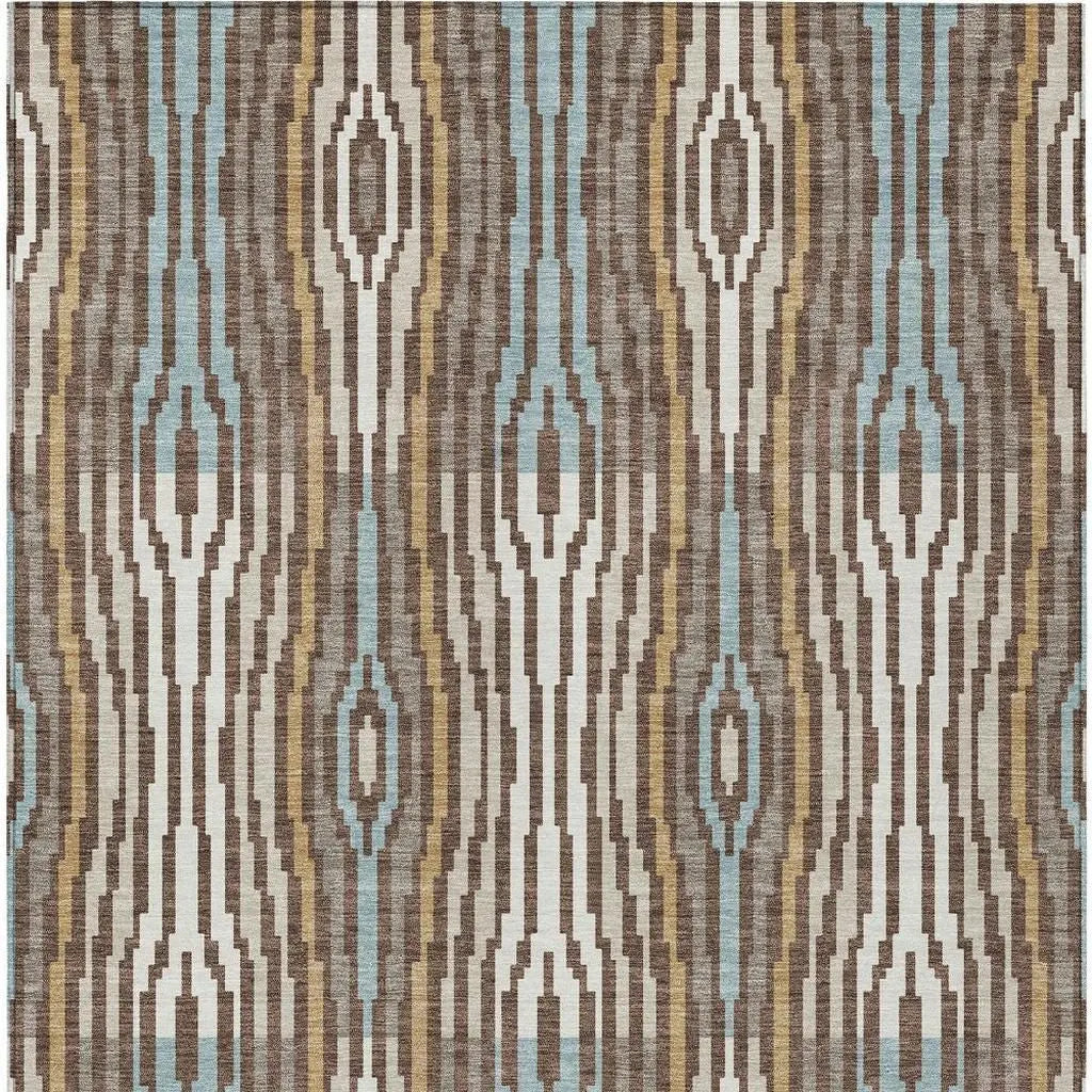 10' X 14' Chocolate And Aqua Abstract Washable Indoor Outdoor Area Rug Homeroots Outdoor