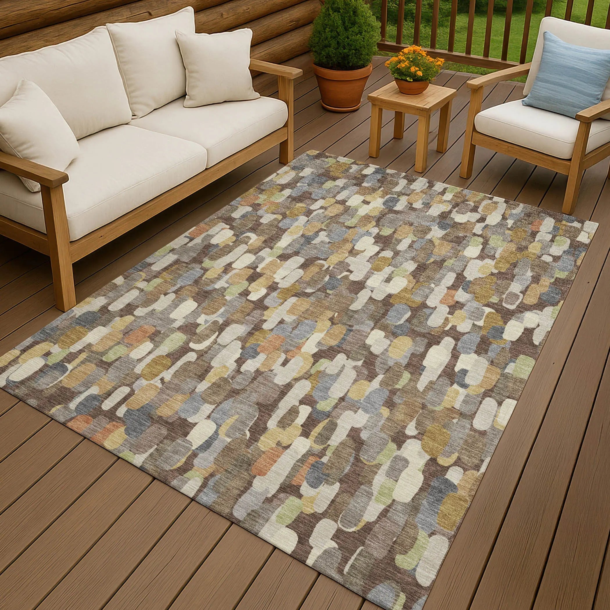 10' X 14' Chocolate And Beige Abstract Washable Indoor Outdoor Area Rug Homeroots Outdoor