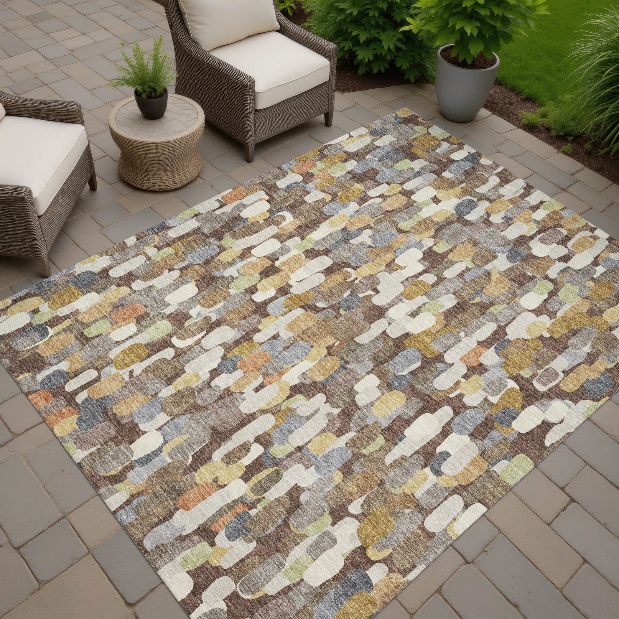 10' X 14' Chocolate And Beige Abstract Washable Indoor Outdoor Area Rug Homeroots Outdoor