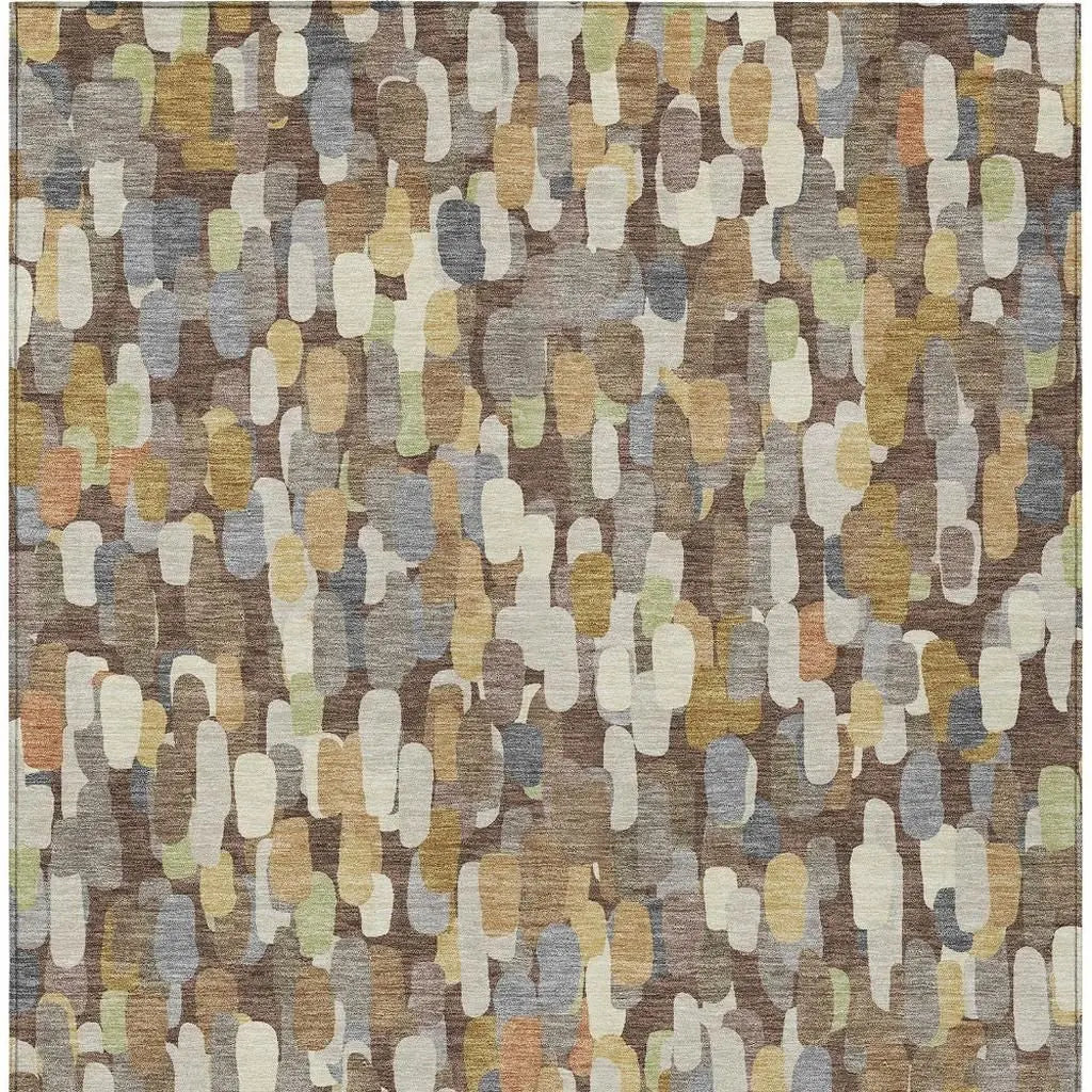 10' X 14' Chocolate And Beige Abstract Washable Indoor Outdoor Area Rug Homeroots Outdoor
