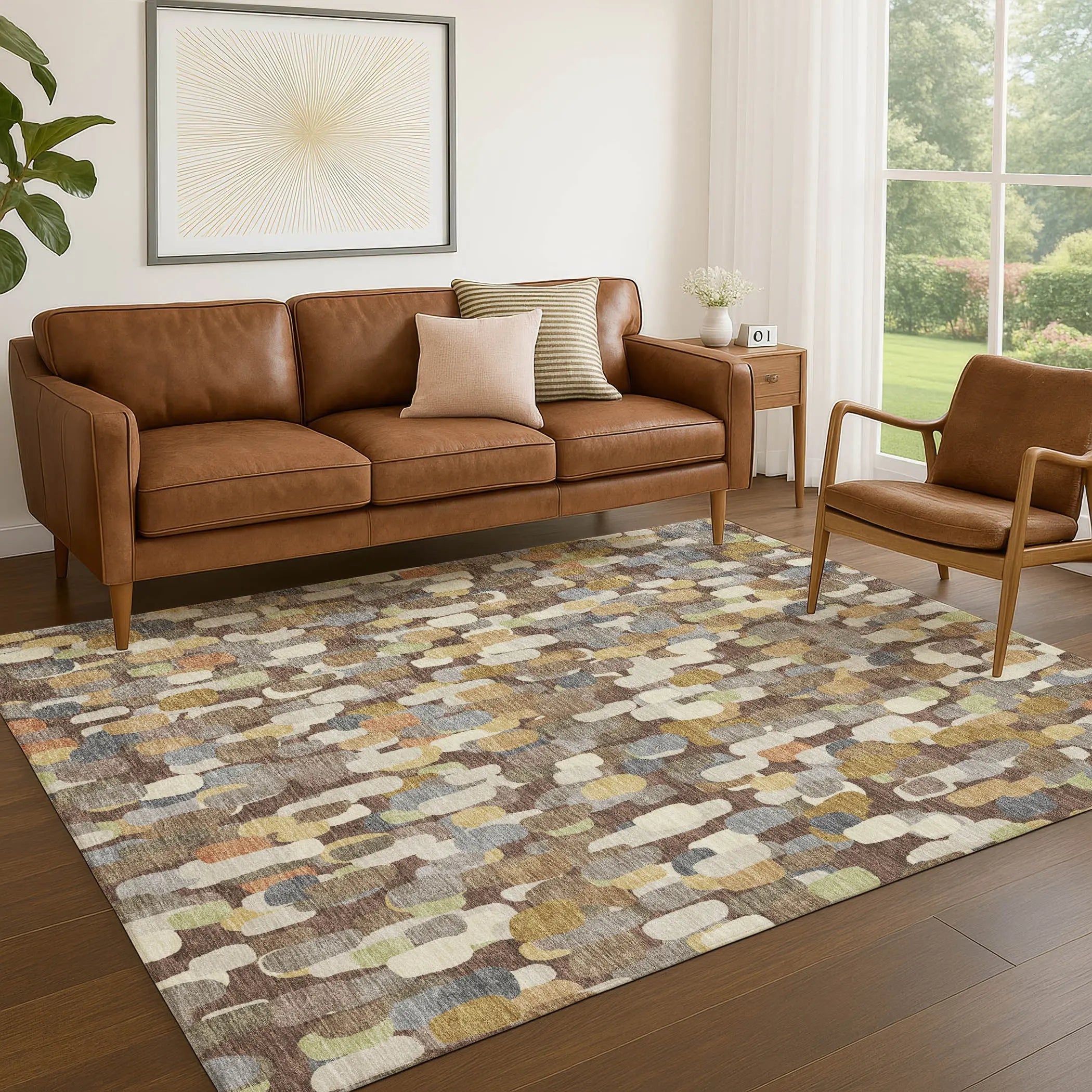 10' X 14' Chocolate And Beige Abstract Washable Indoor Outdoor Area Rug Homeroots Outdoor
