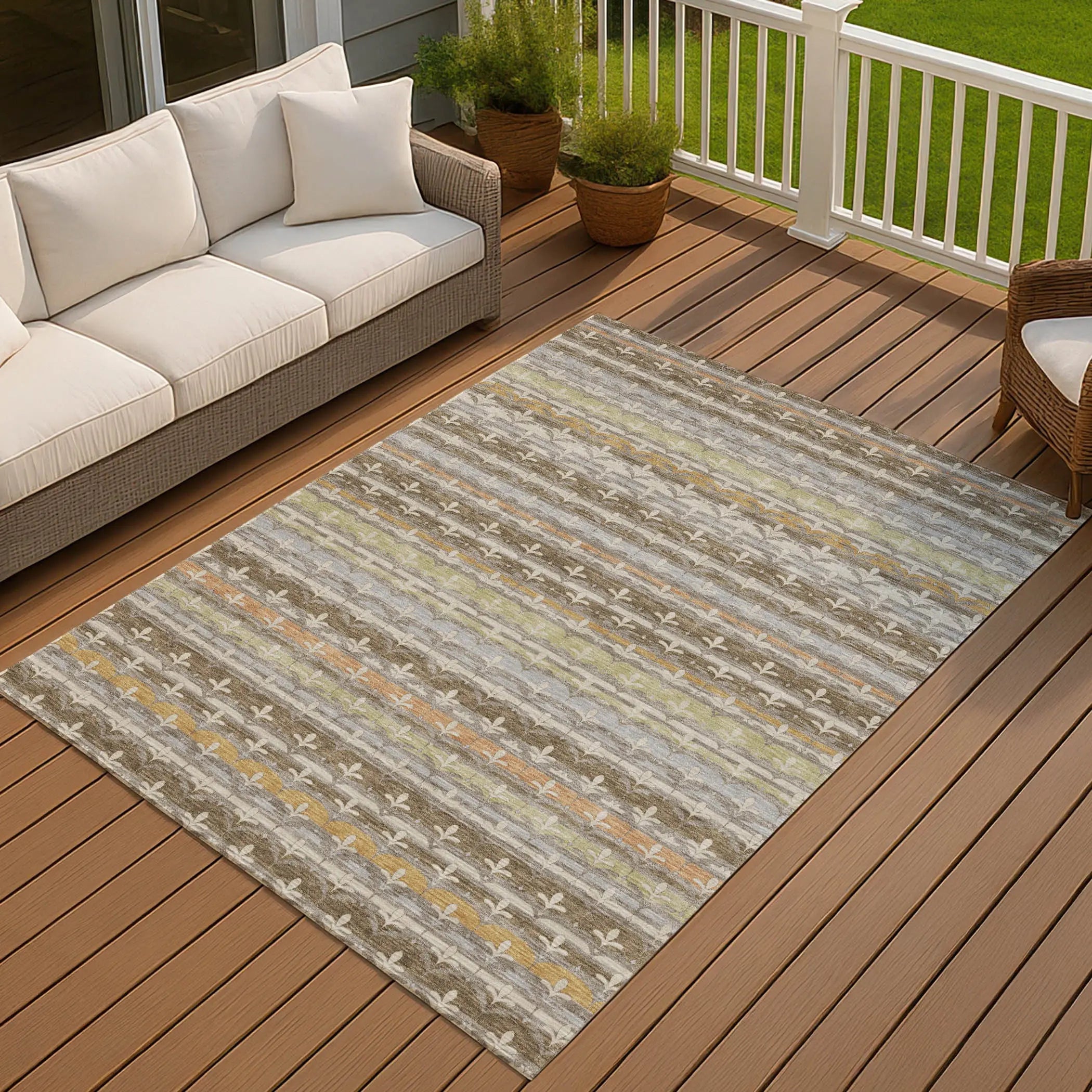 10' X 14' Chocolate And Beige Damask Washable Indoor Outdoor Area Rug Homeroots Outdoor