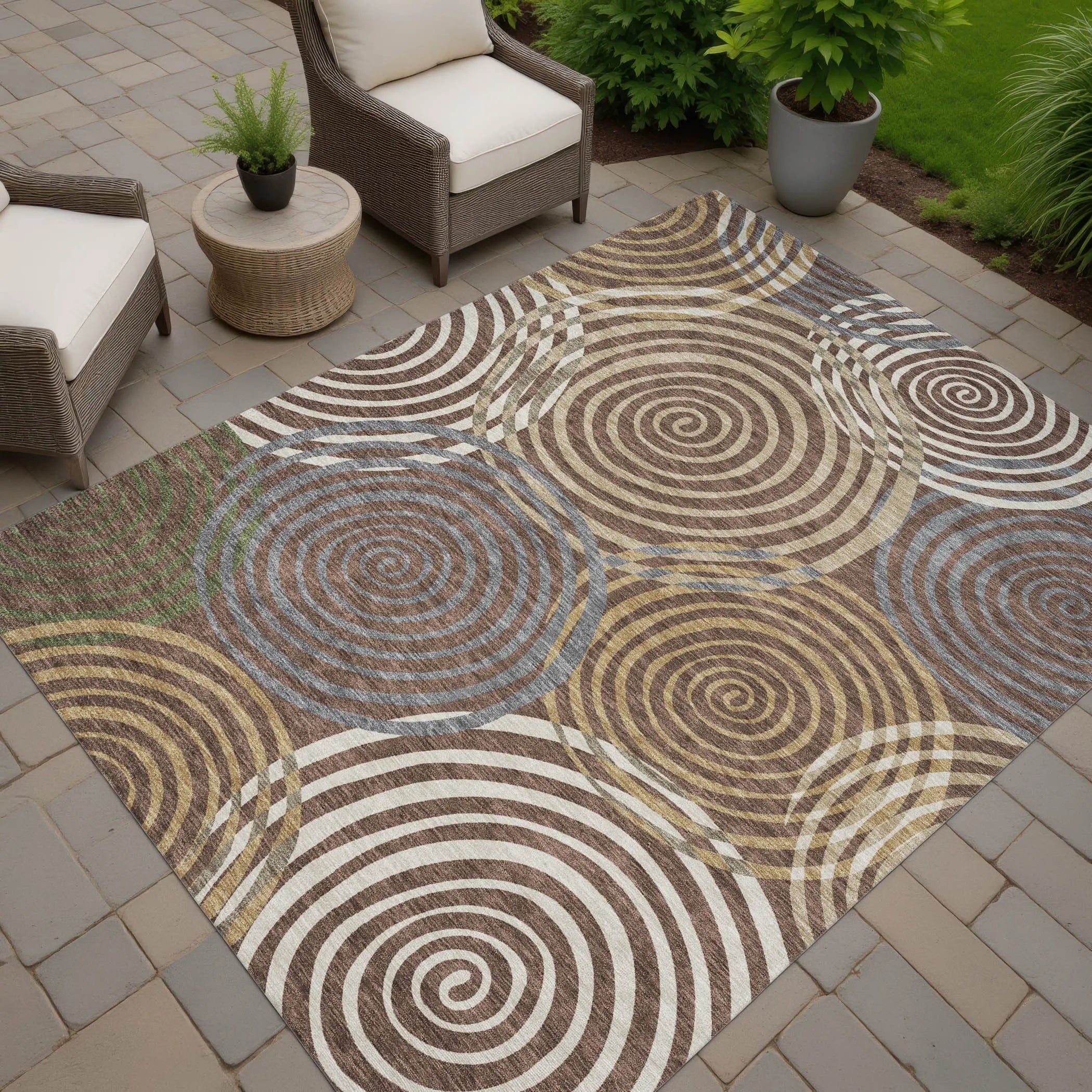 10' X 14' Chocolate And Beige Geometric Washable Indoor Outdoor Area Rug Homeroots Outdoor