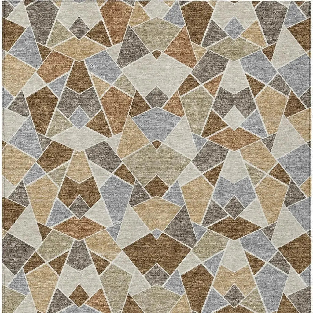 10' X 14' Chocolate And Beige Geometric Washable Indoor Outdoor Area Rug Homeroots Outdoor