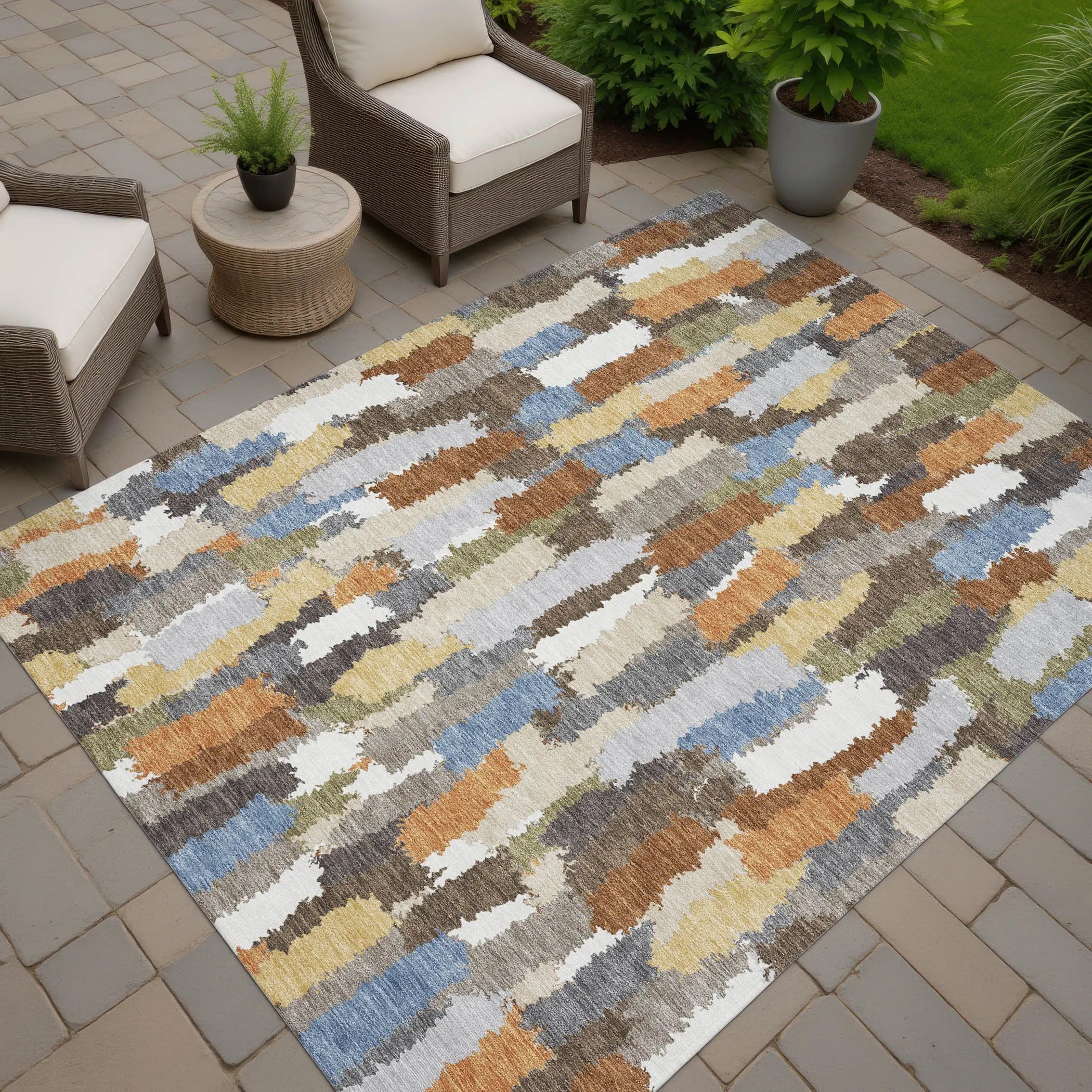 10' X 14' Chocolate And Beige Striped Washable Indoor Outdoor Area Rug Homeroots Outdoor
