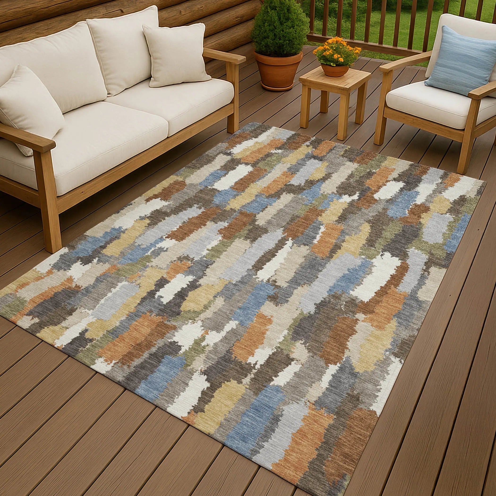 10' X 14' Chocolate And Beige Striped Washable Indoor Outdoor Area Rug Homeroots Outdoor