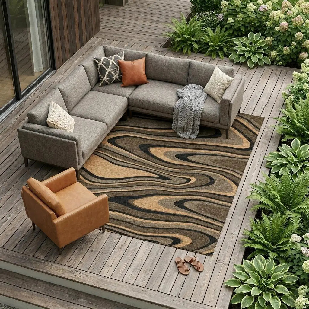 10' X 14' Chocolate And Black Abstract Washable Indoor Outdoor Area Rug Homeroots Outdoor