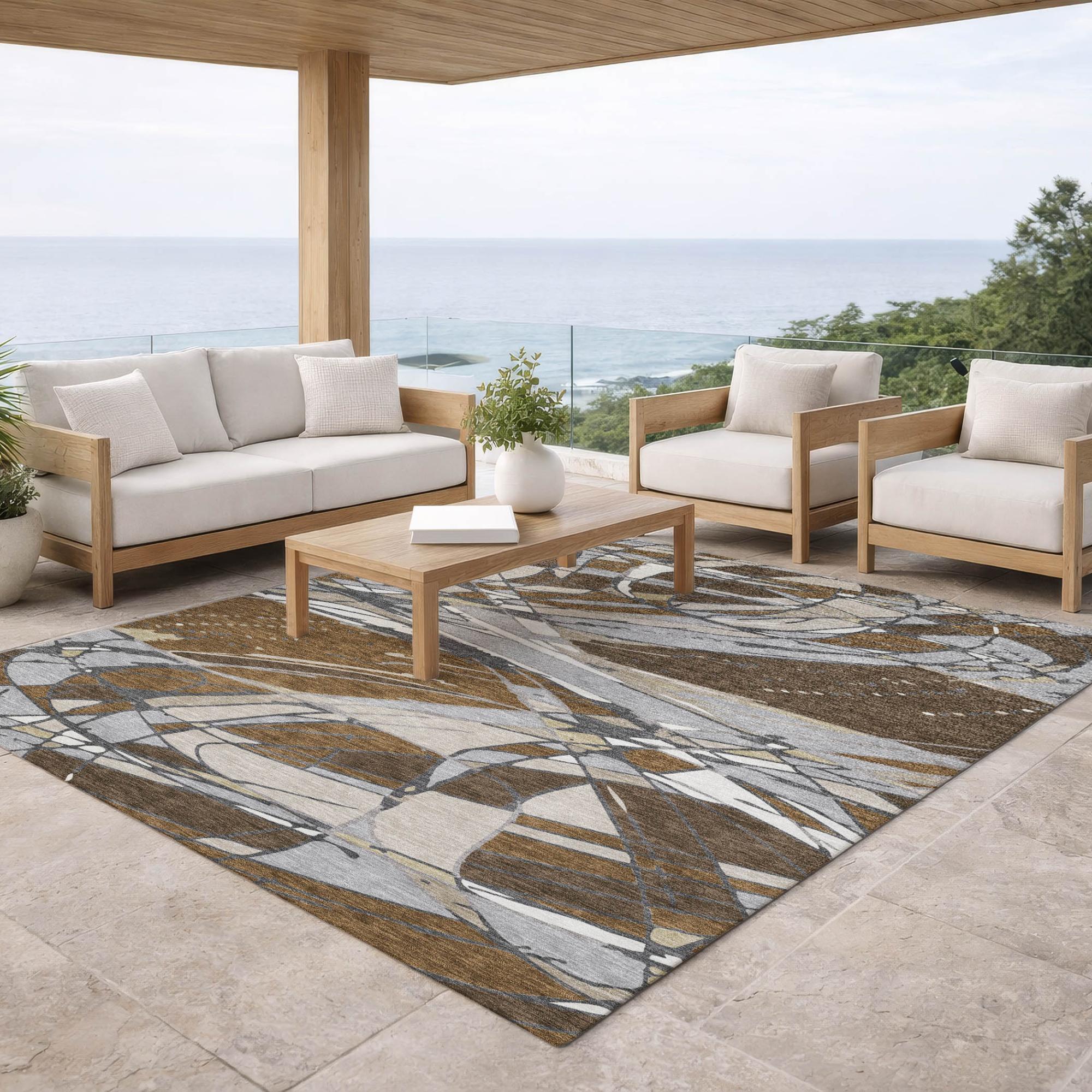 10' X 14' Chocolate And Brown Abstract Washable Indoor Outdoor Area Rug Homeroots Outdoor