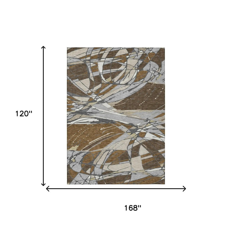 10' X 14' Chocolate And Brown Abstract Washable Indoor Outdoor Area Rug Homeroots Outdoor