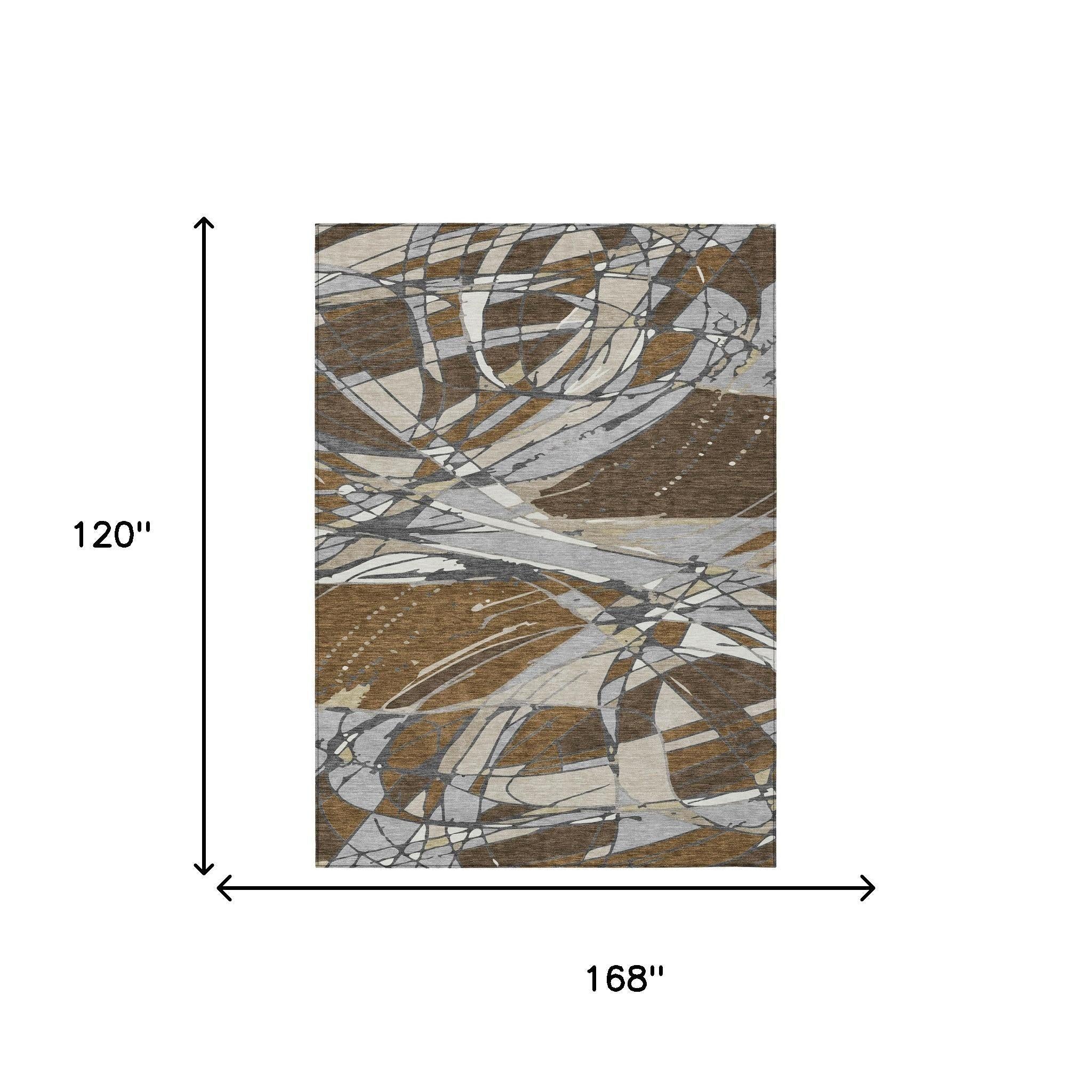 10' X 14' Chocolate And Brown Abstract Washable Indoor Outdoor Area Rug Homeroots Outdoor