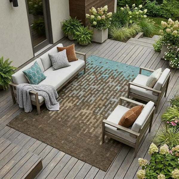 10' X 14' Chocolate And Brown Abstract Washable Indoor Outdoor Area Rug Homeroots Outdoor