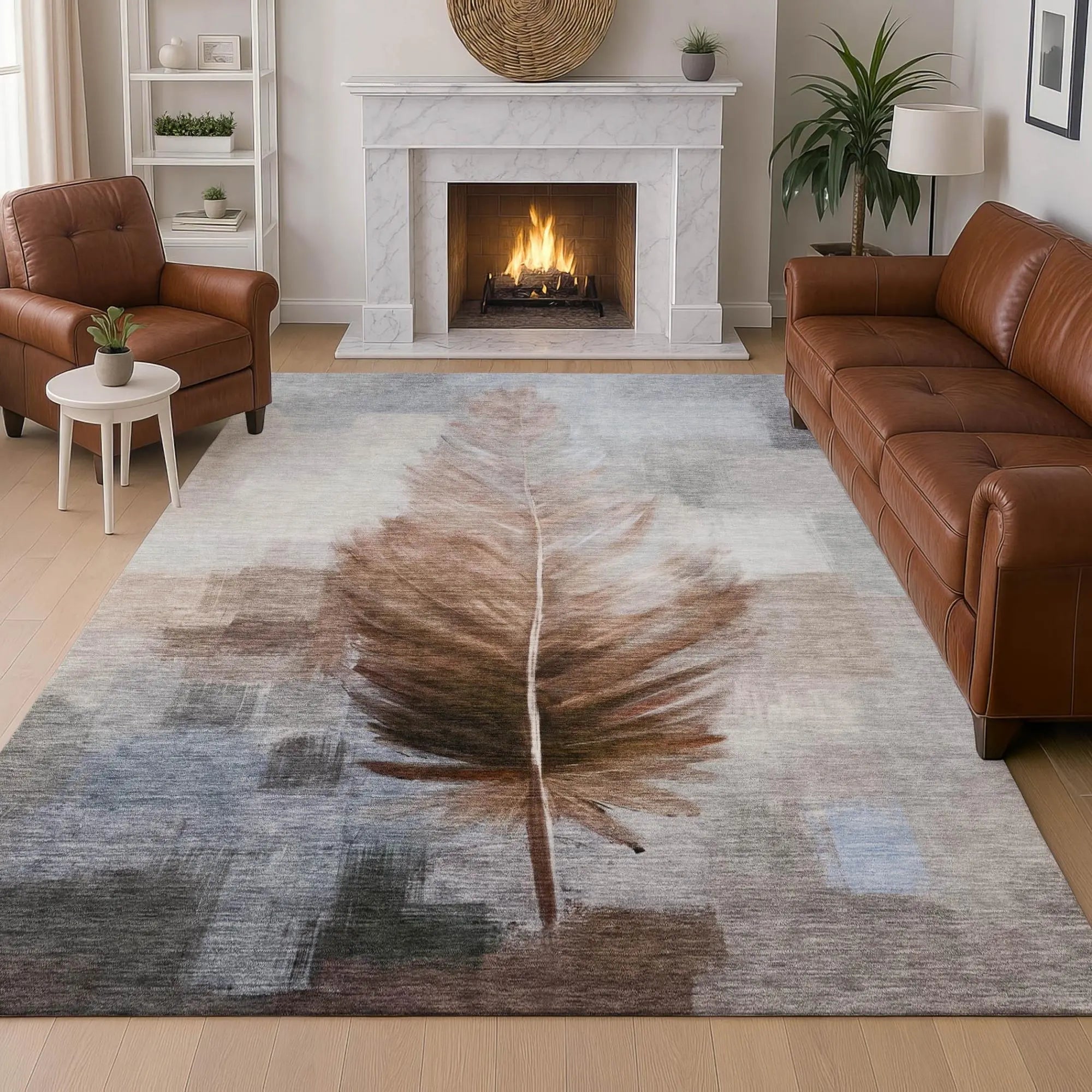 10' X 14' Chocolate And Brown Botanical Leaves Washable Indoor Outdoor Area Rug Homeroots Outdoor