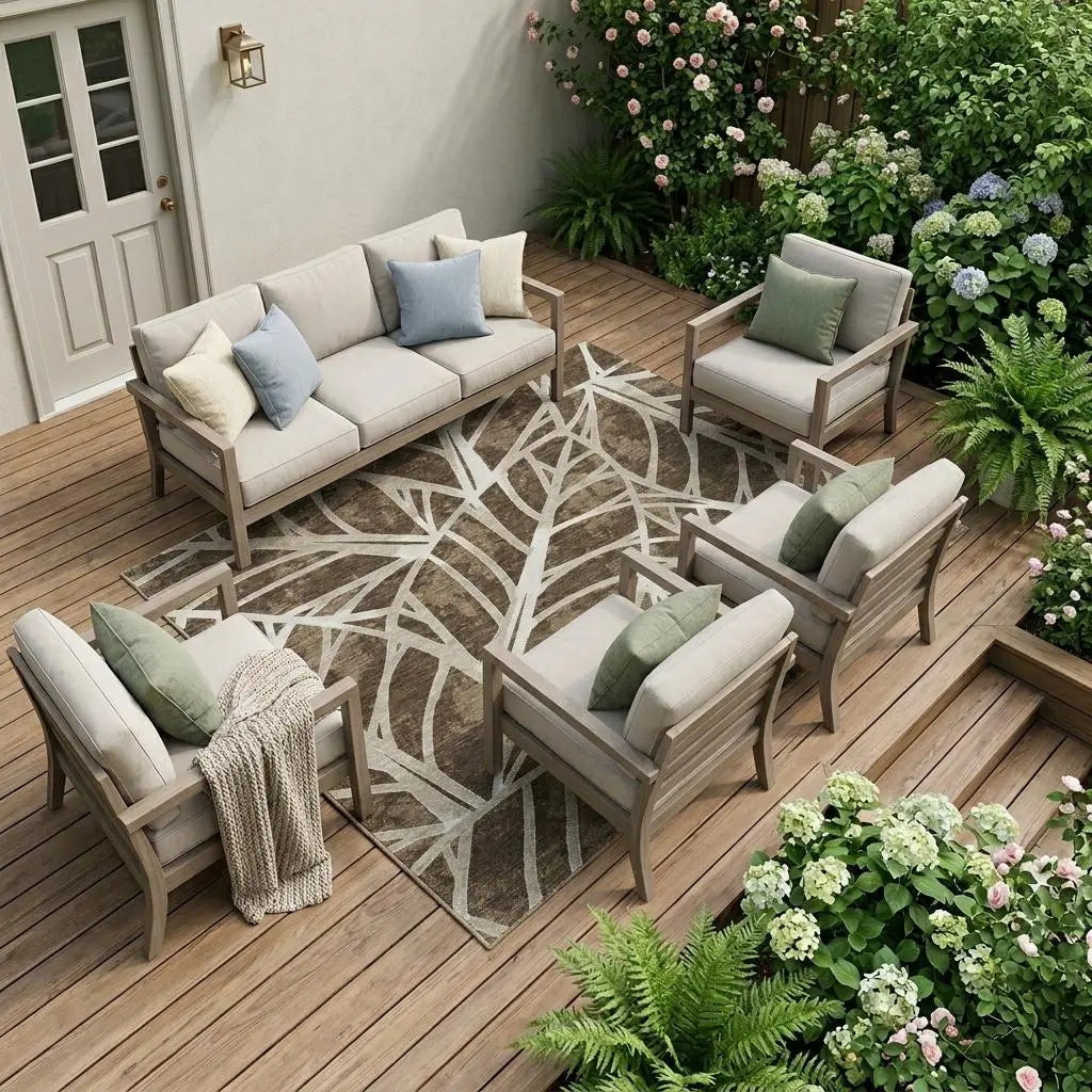 10' X 14' Chocolate And Brown Botanical Leaves Washable Indoor Outdoor Area Rug Homeroots Outdoor