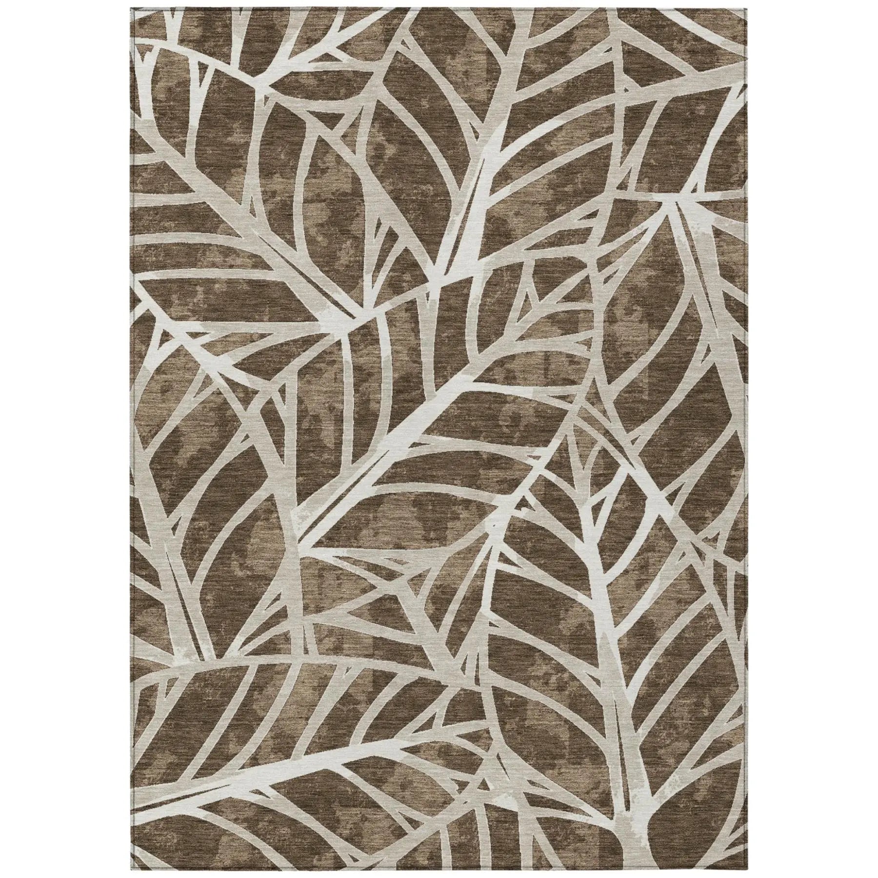 10' X 14' Chocolate And Brown Botanical Leaves Washable Indoor Outdoor Area Rug Homeroots Outdoor