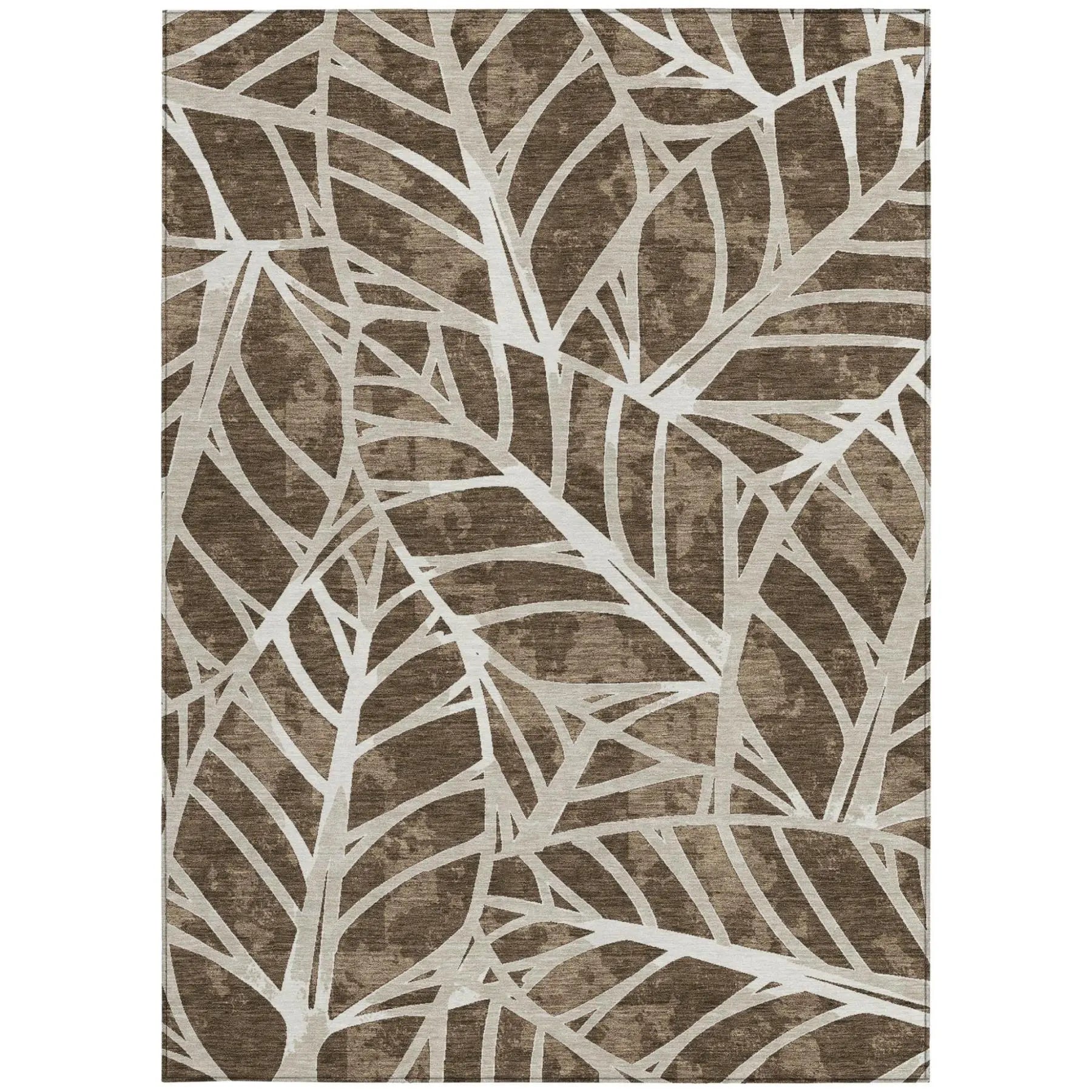 10' X 14' Chocolate And Brown Botanical Leaves Washable Indoor Outdoor Area Rug Homeroots Outdoor