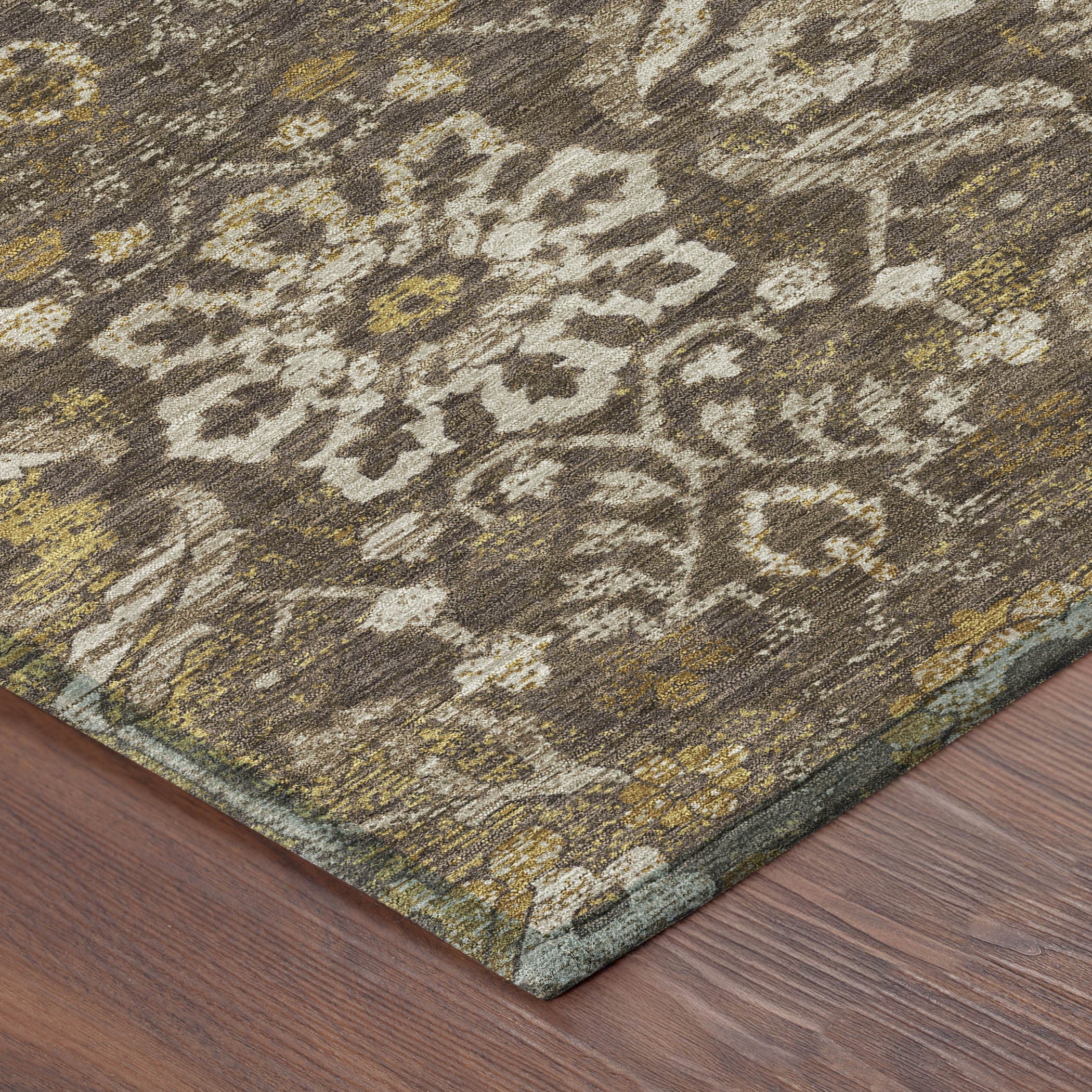 10' X 14' Chocolate And Brown Damask Washable Indoor Outdoor Area Rug Homeroots Outdoor