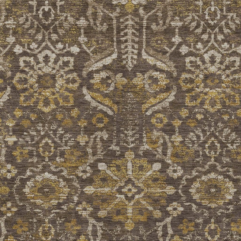10' X 14' Chocolate And Brown Damask Washable Indoor Outdoor Area Rug Homeroots Outdoor