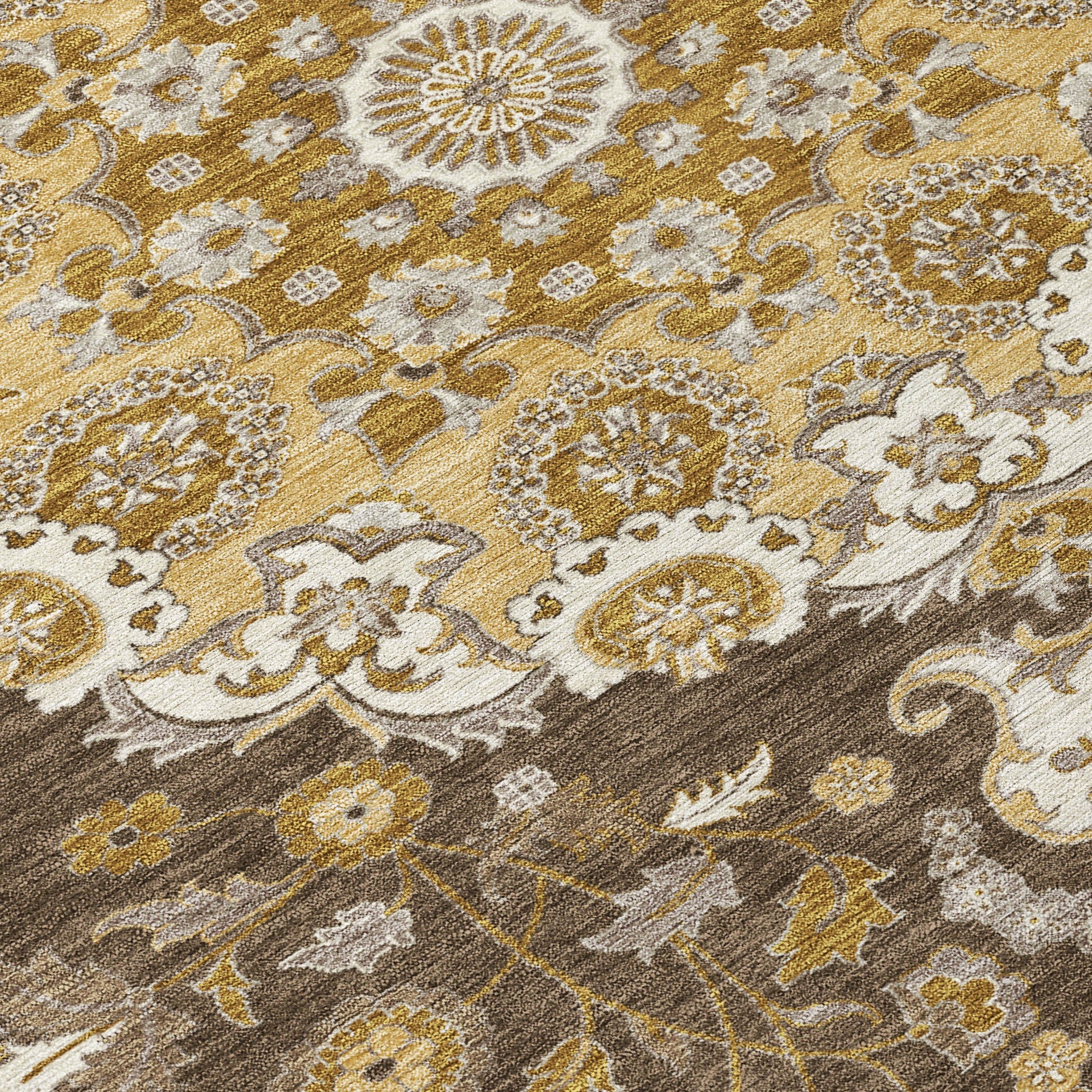 10' X 14' Chocolate And Brown Damask Washable Indoor Outdoor Area Rug Homeroots Outdoor