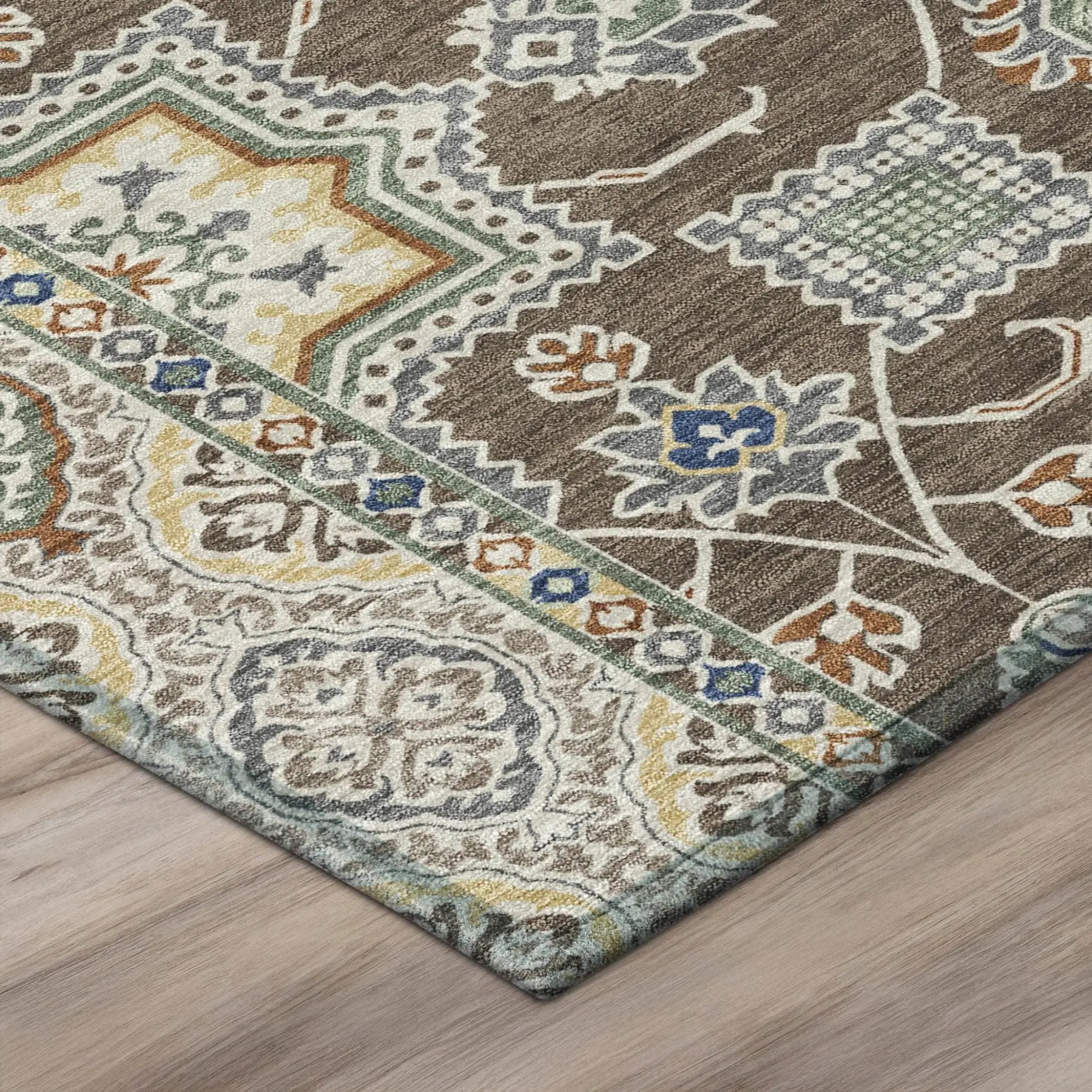 10' X 14' Chocolate And Brown Floral Medallion Washable Indoor Outdoor Area Rug Homeroots Outdoor