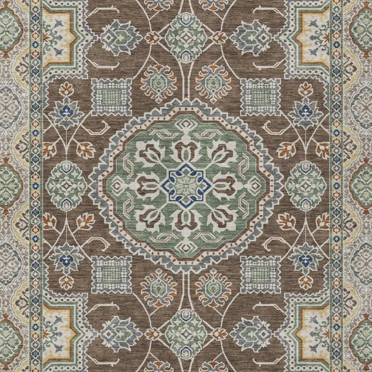 10' X 14' Chocolate And Brown Floral Medallion Washable Indoor Outdoor Area Rug Homeroots Outdoor