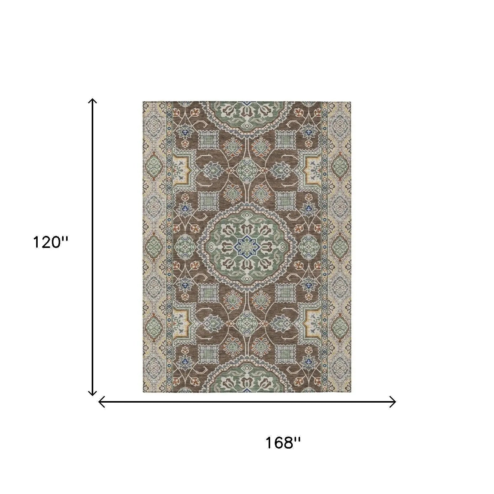 10' X 14' Chocolate And Brown Floral Medallion Washable Indoor Outdoor Area Rug Homeroots Outdoor