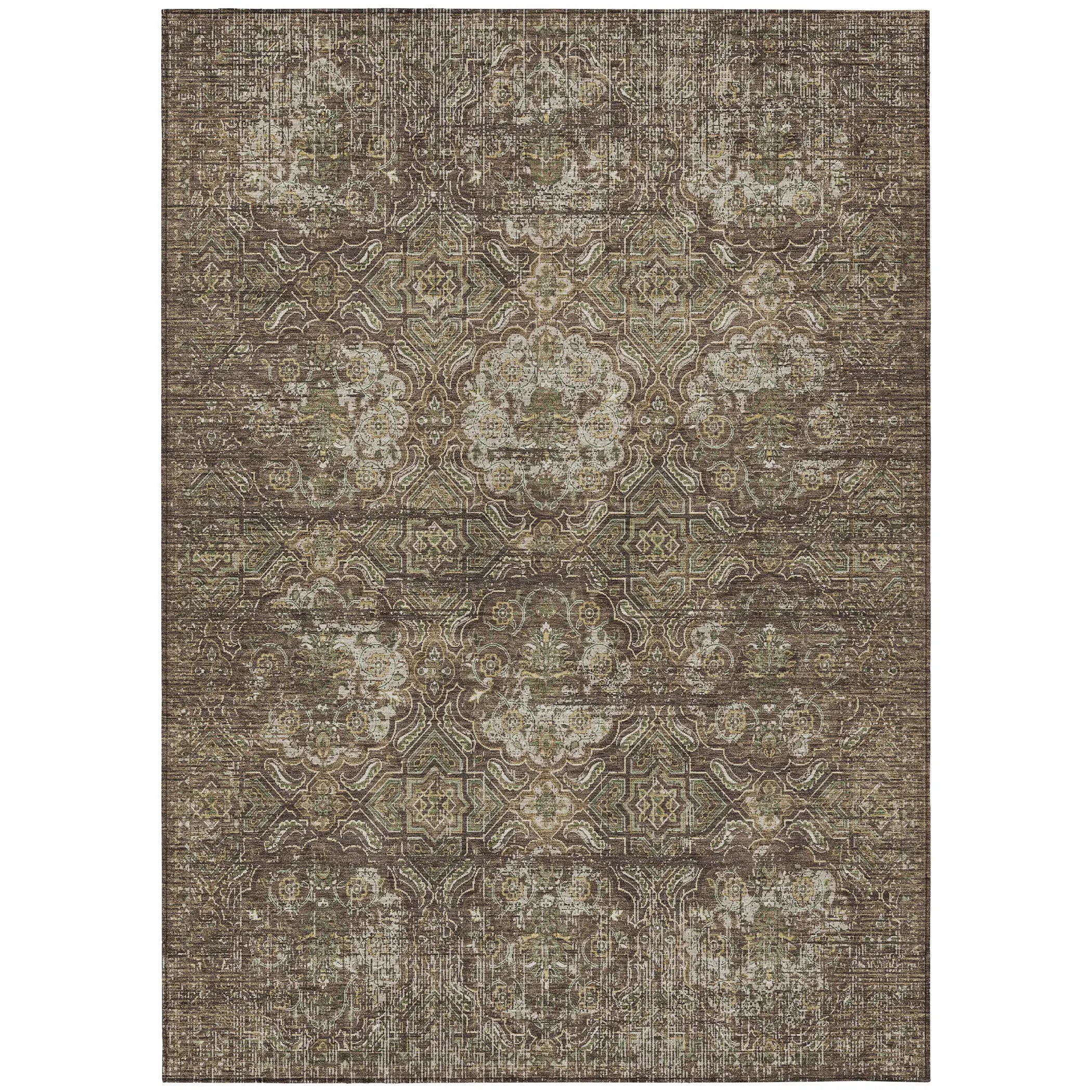 10' X 14' Chocolate And Brown Floral Washable Indoor Outdoor Area Rug Homeroots Outdoor