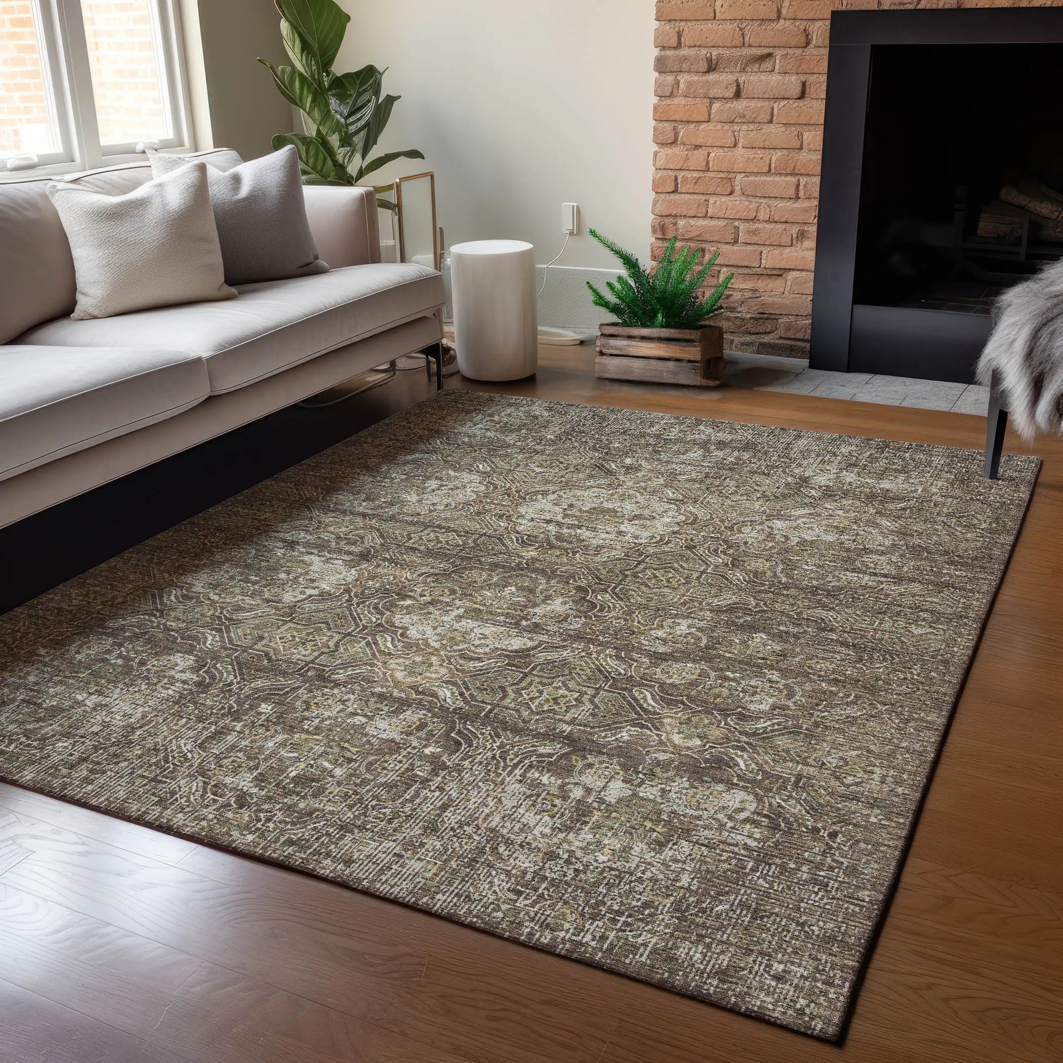 10' X 14' Chocolate And Brown Floral Washable Indoor Outdoor Area Rug Homeroots Outdoor