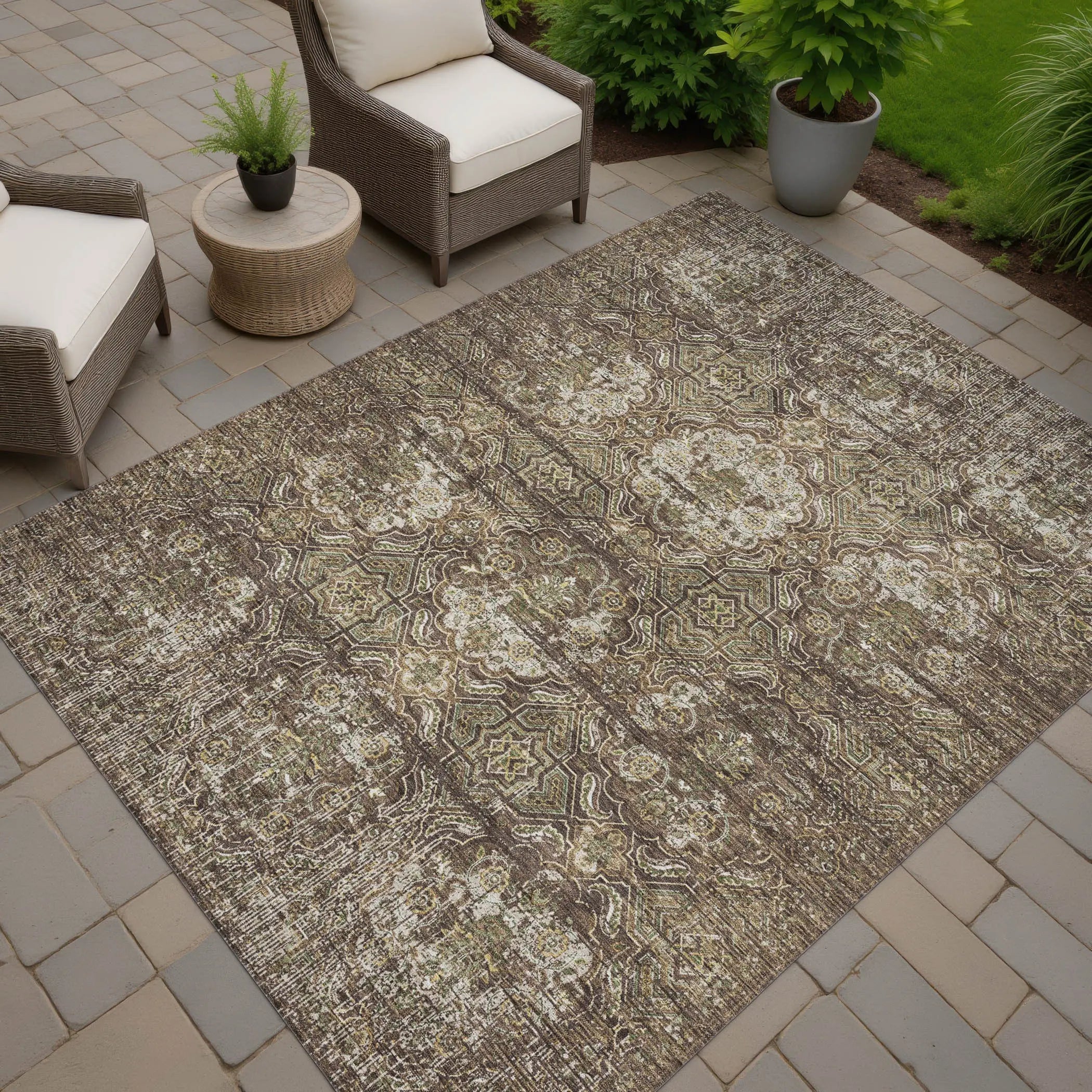 10' X 14' Chocolate And Brown Floral Washable Indoor Outdoor Area Rug Homeroots Outdoor