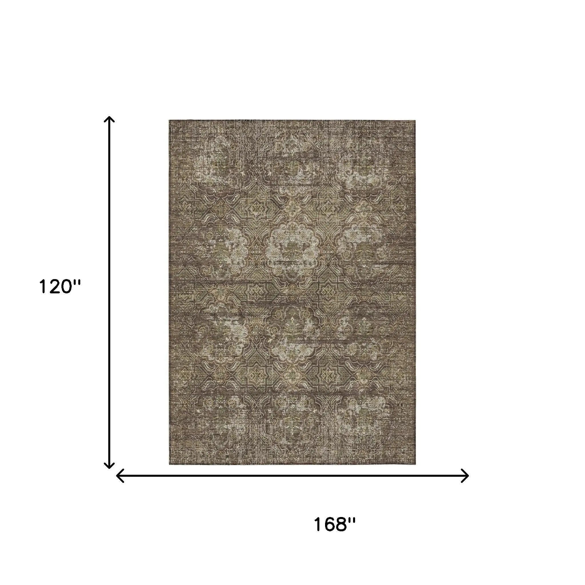 10' X 14' Chocolate And Brown Floral Washable Indoor Outdoor Area Rug Homeroots Outdoor