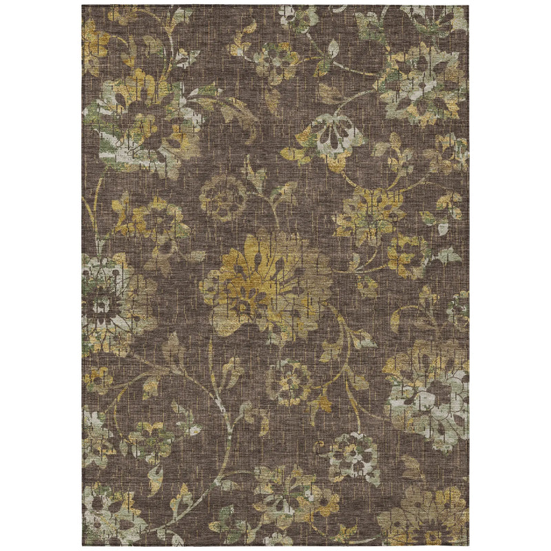 10' X 14' Chocolate And Brown Floral Washable Indoor Outdoor Area Rug Homeroots Outdoor