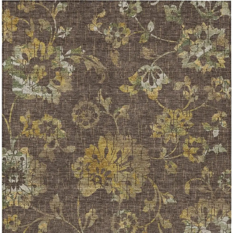 10' X 14' Chocolate And Brown Floral Washable Indoor Outdoor Area Rug Homeroots Outdoor