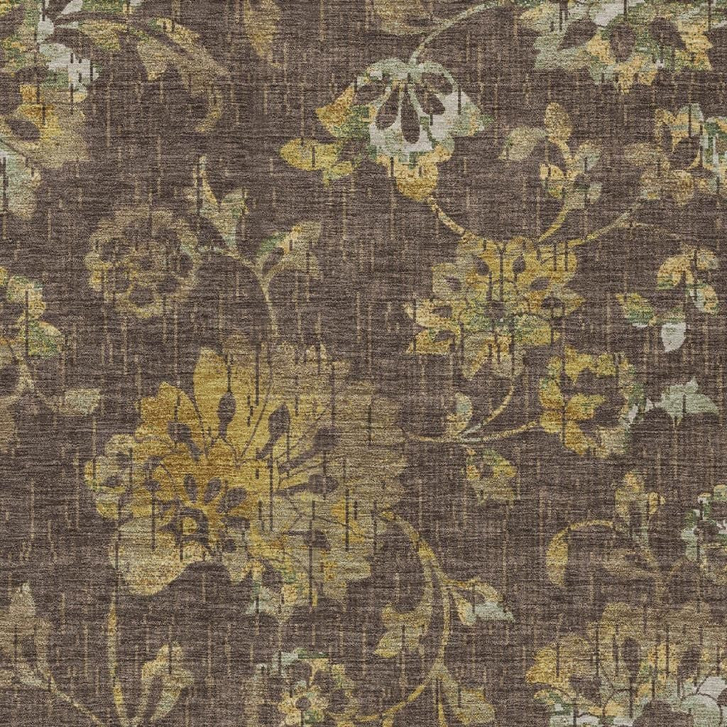10' X 14' Chocolate And Brown Floral Washable Indoor Outdoor Area Rug Homeroots Outdoor