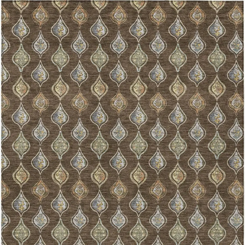 10' X 14' Chocolate And Brown Floral Washable Indoor Outdoor Area Rug Homeroots Outdoor