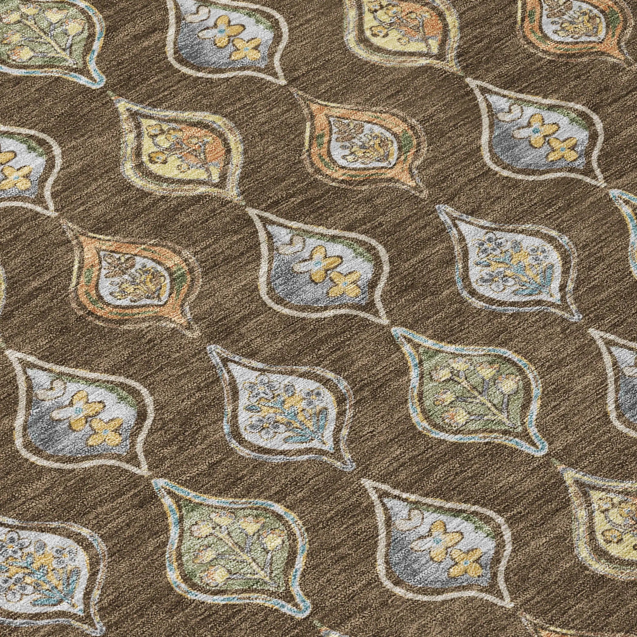 10' X 14' Chocolate And Brown Floral Washable Indoor Outdoor Area Rug Homeroots Outdoor