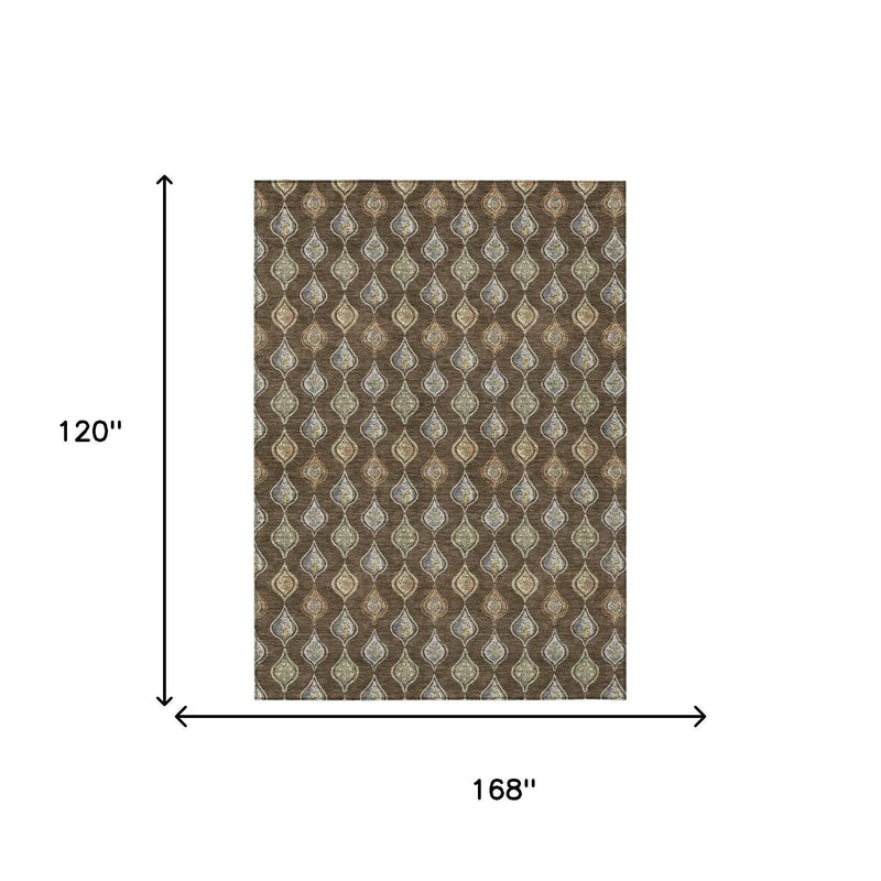 10' X 14' Chocolate And Brown Floral Washable Indoor Outdoor Area Rug Homeroots Outdoor