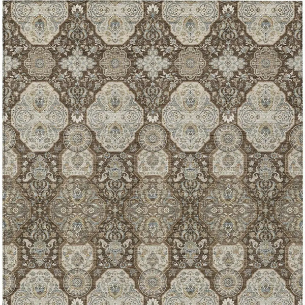 10' X 14' Chocolate And Brown Floral Washable Indoor Outdoor Area Rug Homeroots Outdoor