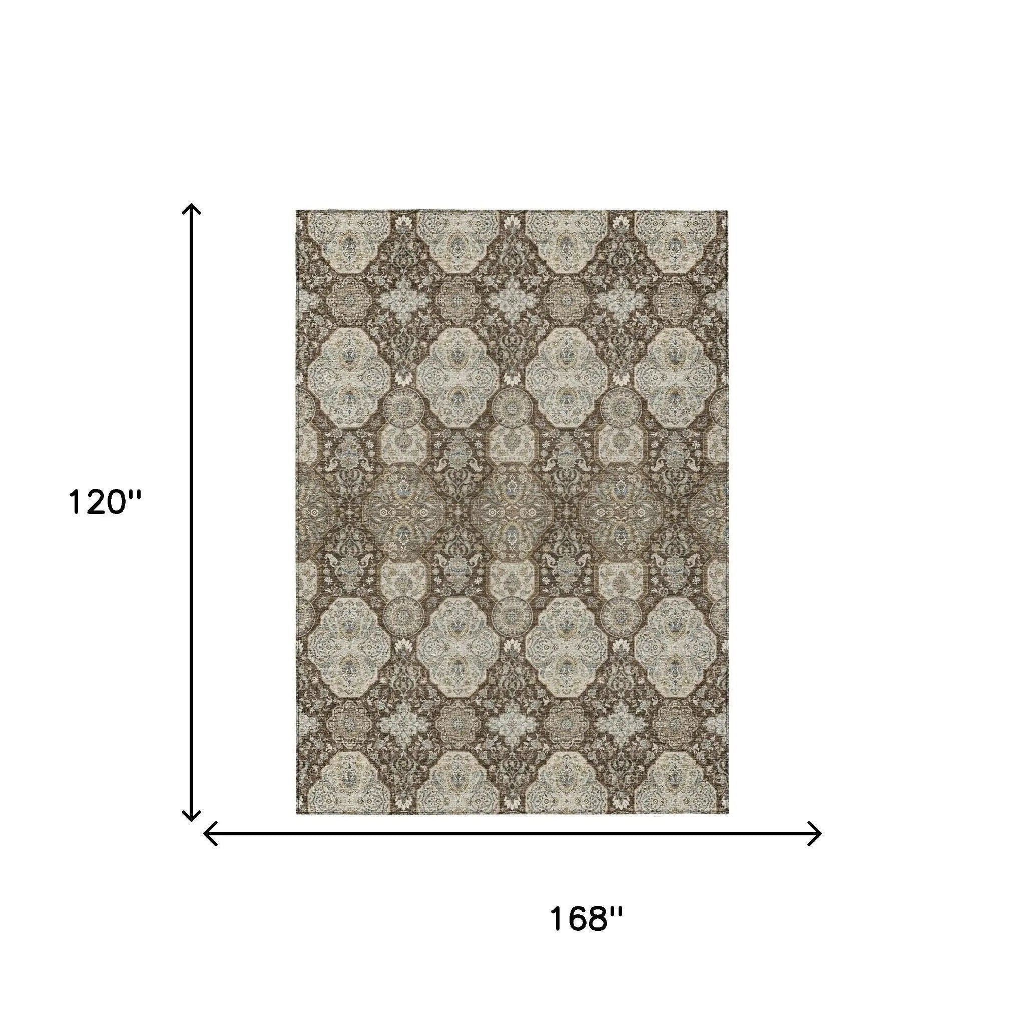 10' X 14' Chocolate And Brown Floral Washable Indoor Outdoor Area Rug Homeroots Outdoor