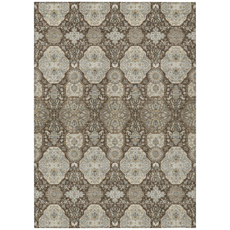 10' X 14' Chocolate And Brown Floral Washable Indoor Outdoor Area Rug Homeroots Outdoor