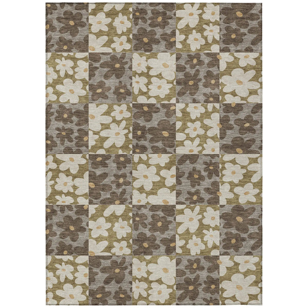 10' X 14' Chocolate And Brown Floral Washable Indoor Outdoor Area Rug Homeroots Outdoor
