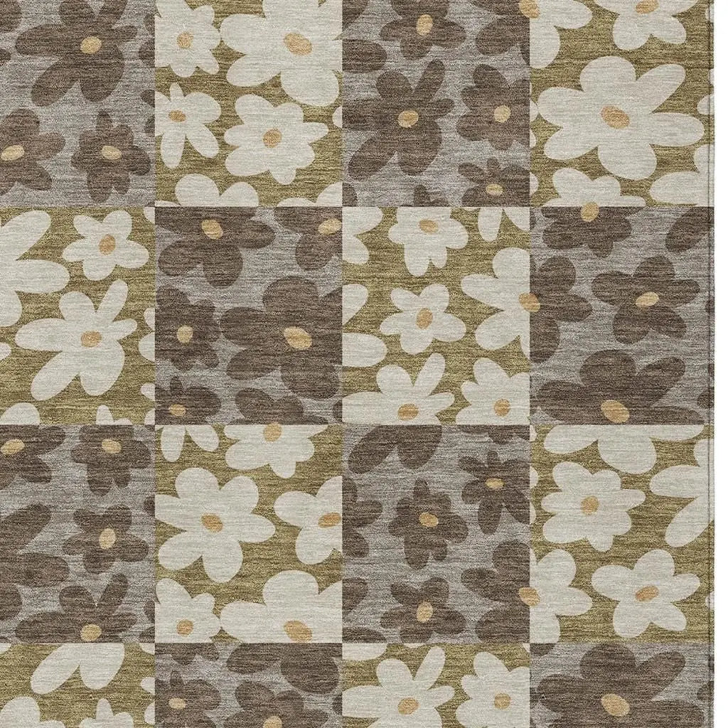 10' X 14' Chocolate And Brown Floral Washable Indoor Outdoor Area Rug Homeroots Outdoor