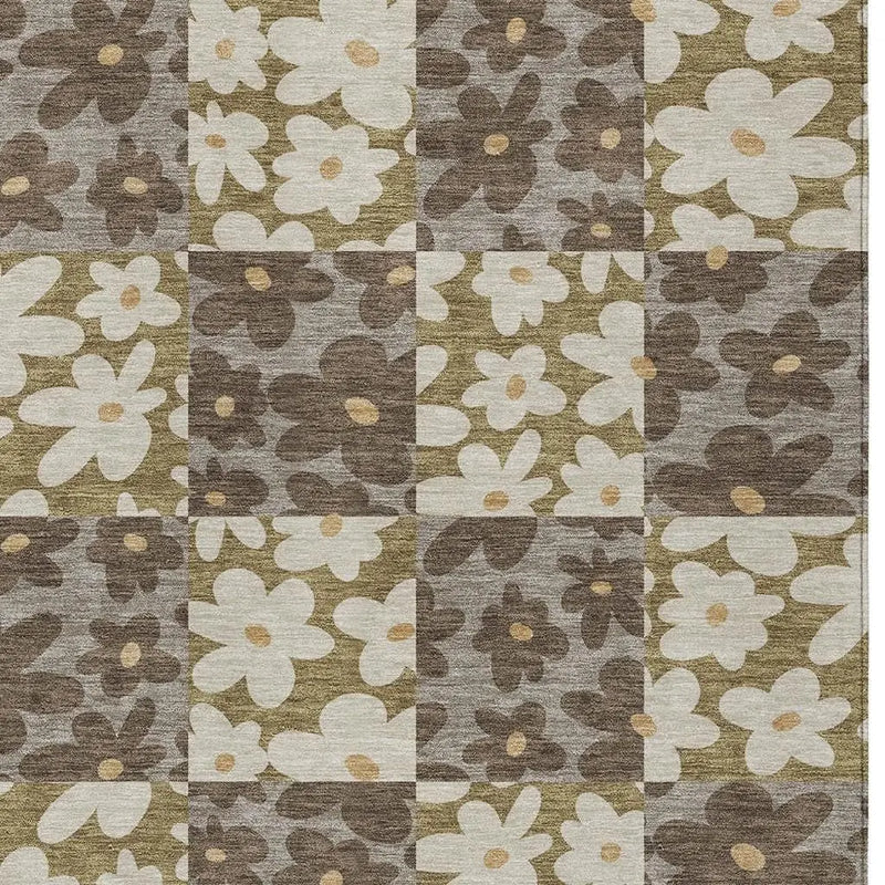 10' X 14' Chocolate And Brown Floral Washable Indoor Outdoor Area Rug Homeroots Outdoor
