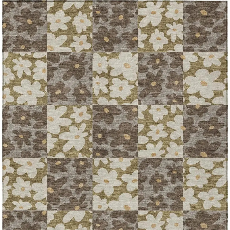 10' X 14' Chocolate And Brown Floral Washable Indoor Outdoor Area Rug Homeroots Outdoor