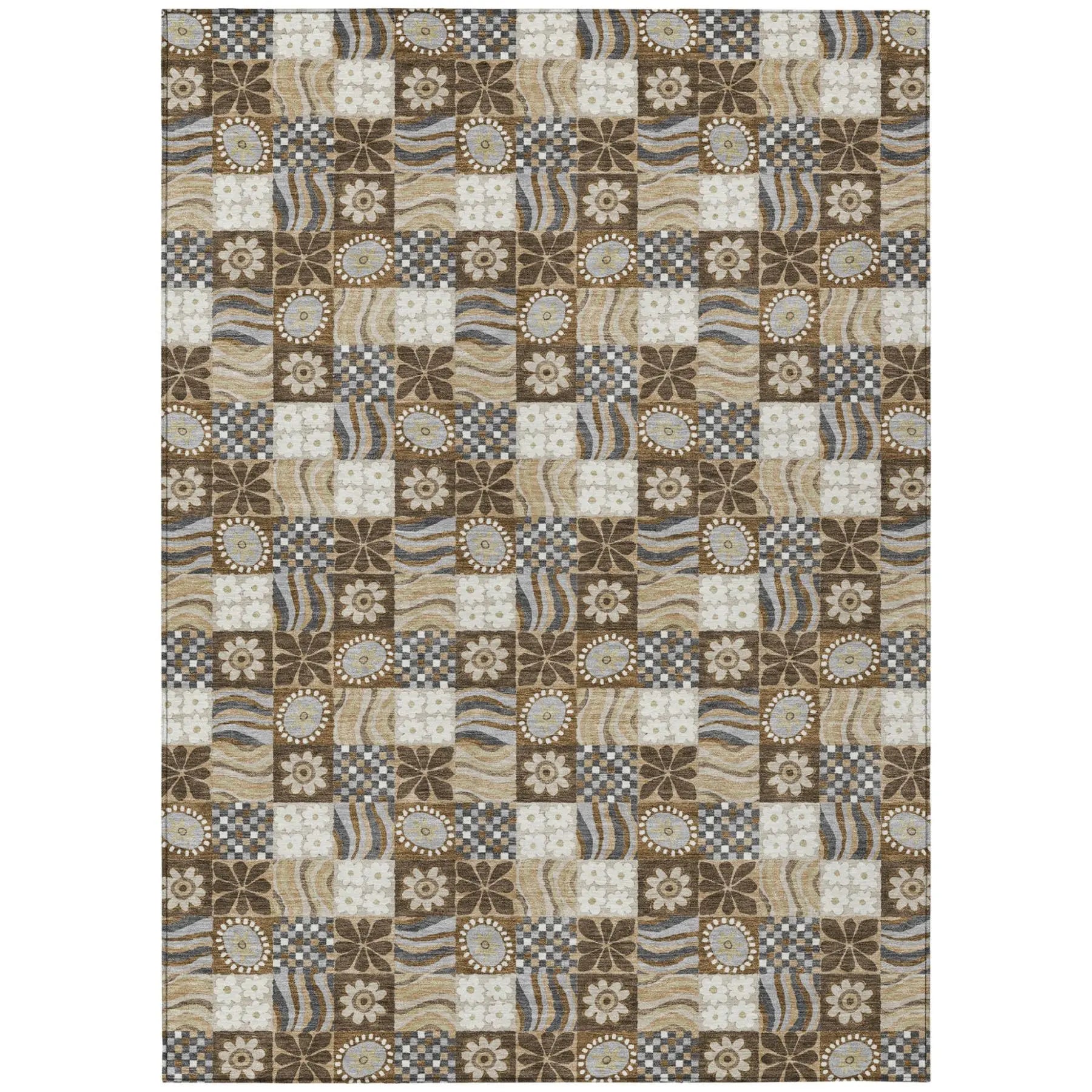 10' X 14' Chocolate And Brown Floral Washable Indoor Outdoor Area Rug Homeroots Outdoor