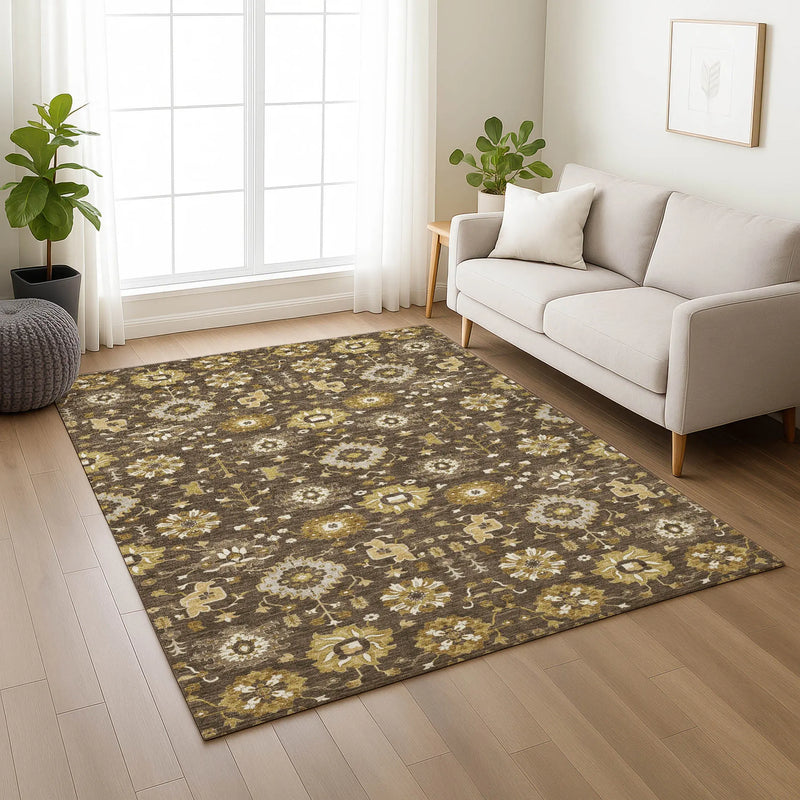 10' X 14' Chocolate And Brown Geometric Washable Indoor Outdoor Area Rug Homeroots Outdoor